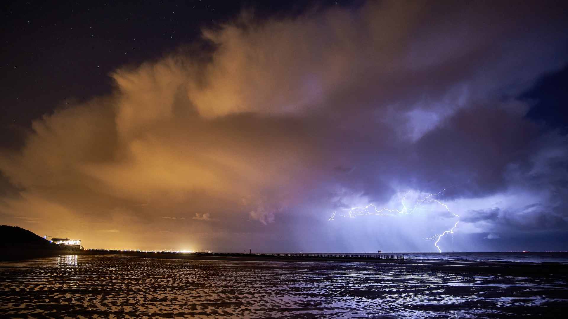 thunderstorm and clouds, nature, landscape, water, beach, sea