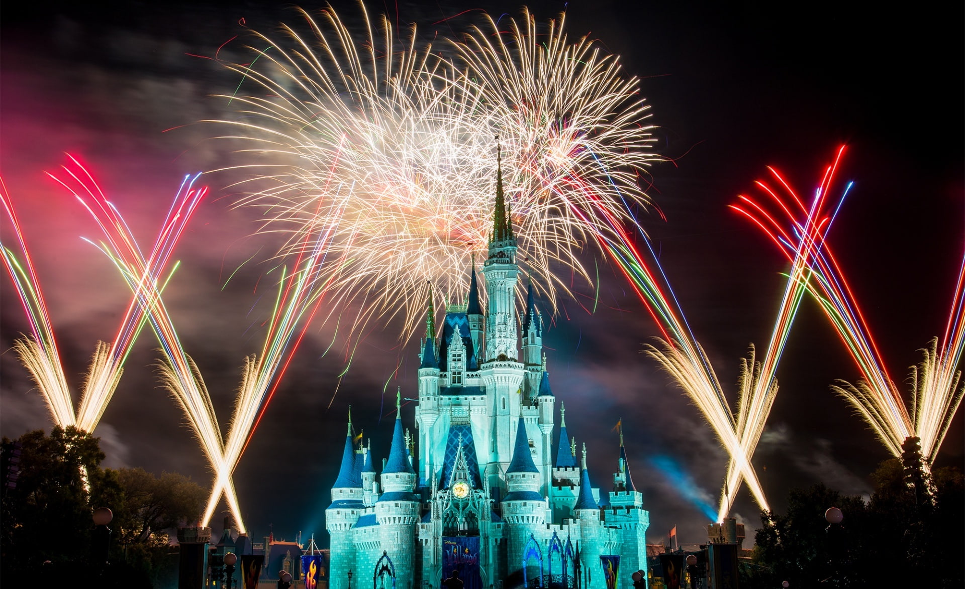 Magic Kingdom Fireworks, Disney Castle with fireworks digital wallpaper