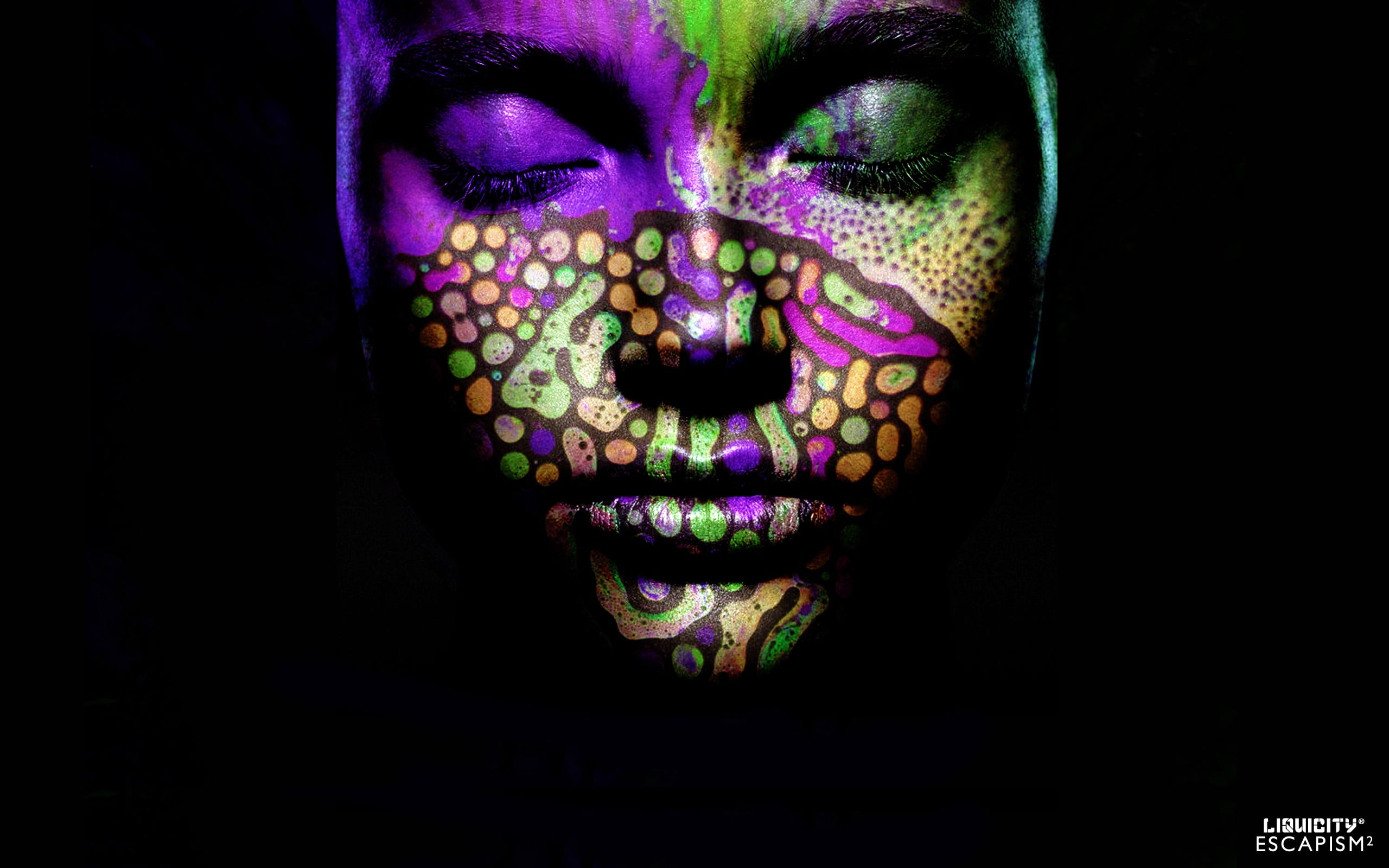 multicolored facial tattoo art, Liquicity, liquid drum and bass