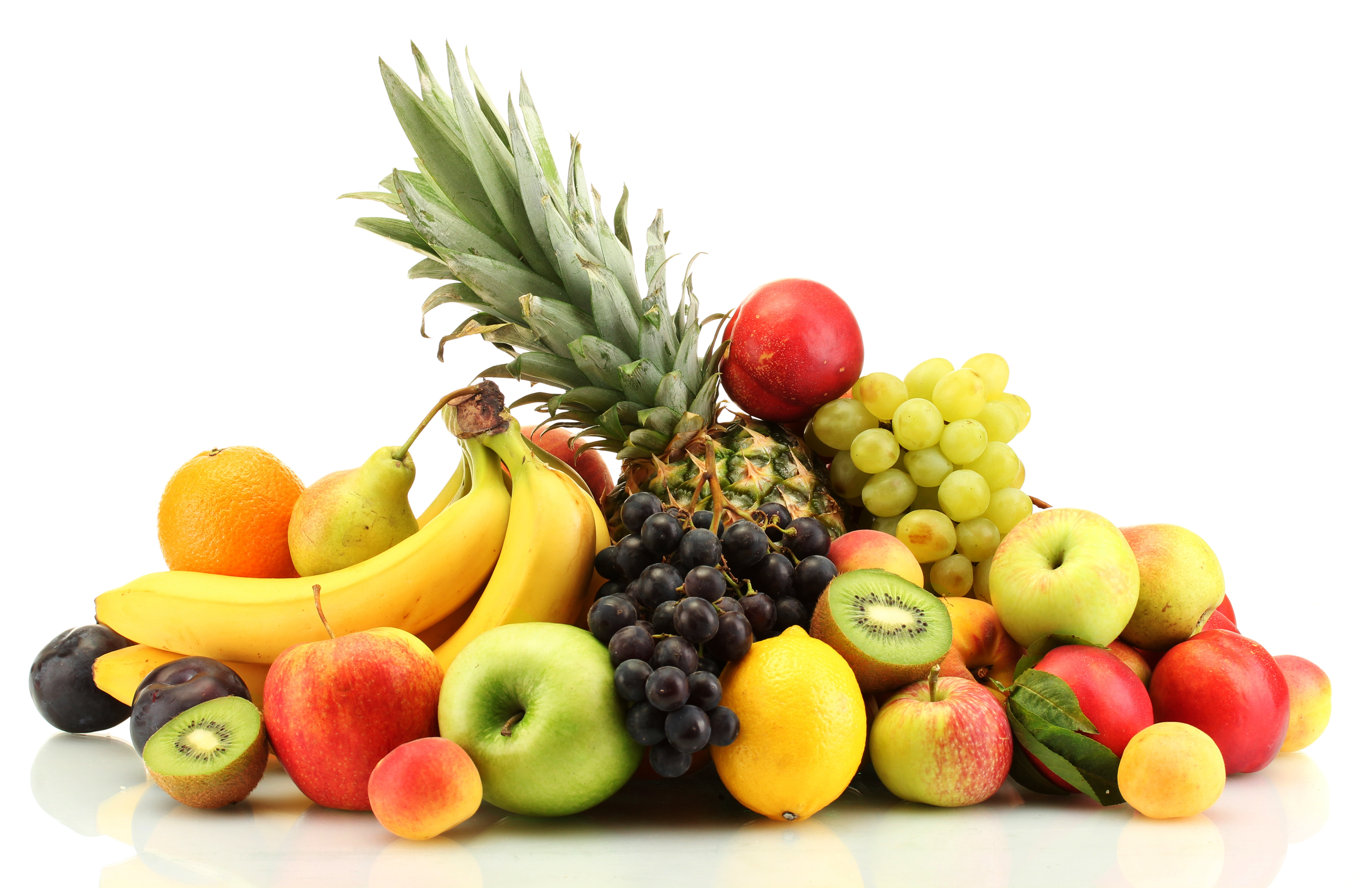 assorted fruits lot, berries, apples, oranges, grapes, bananas