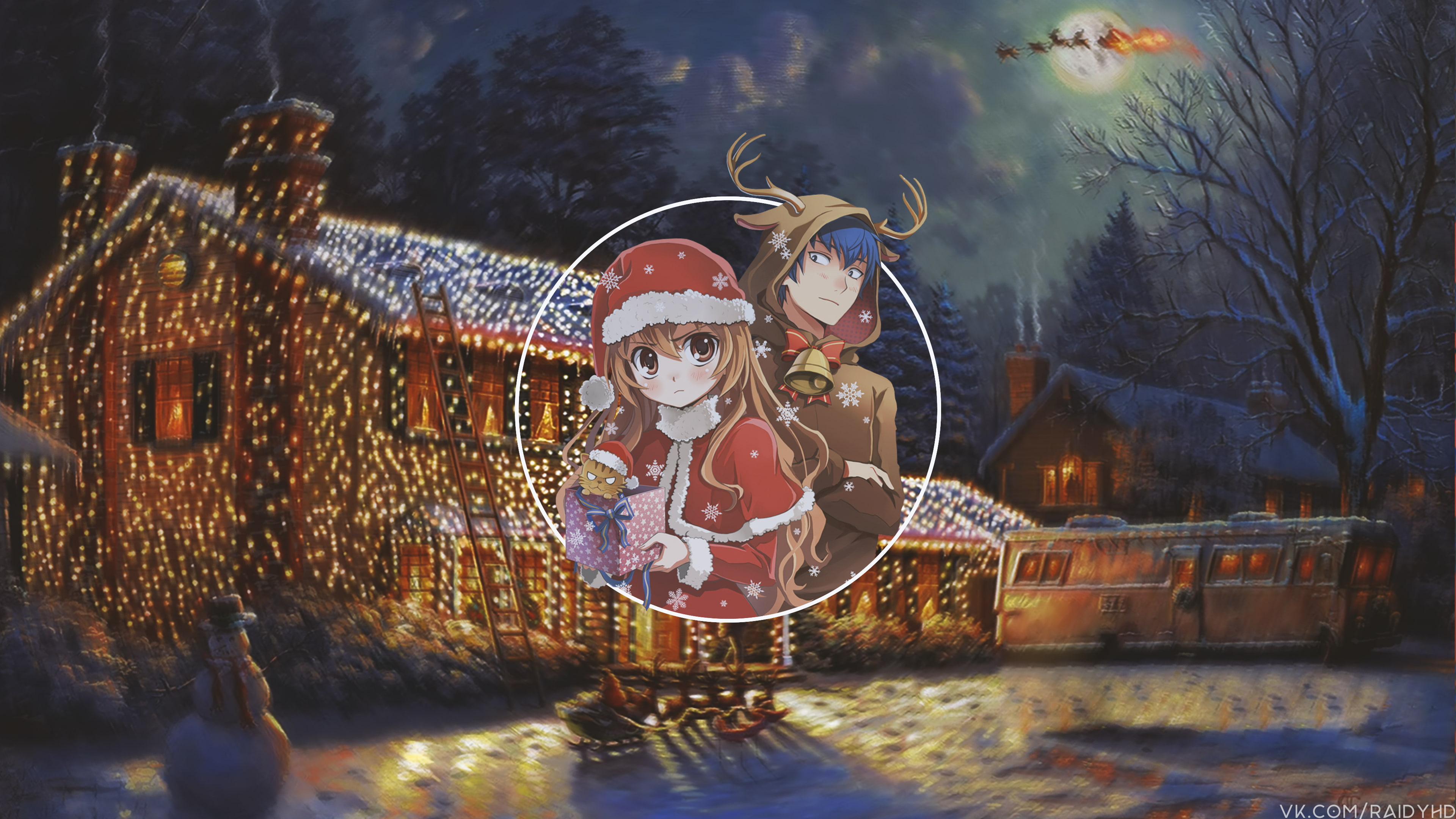 anime, anime girls, anime boys, picture-in-picture, Christmas