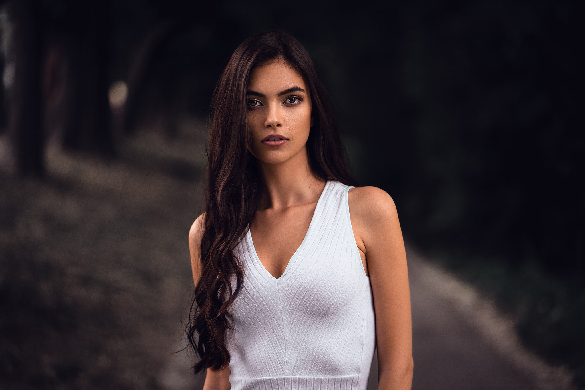 women, portrait, long hair, trees, tanned, Anatoli Oskin, beauty