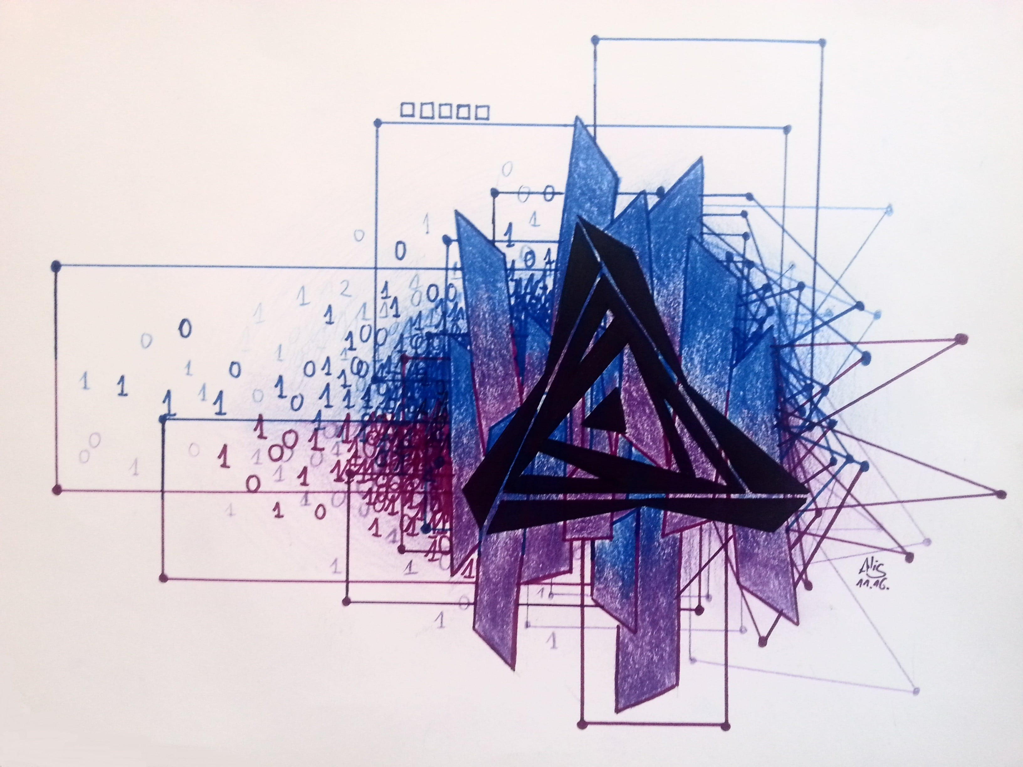 blue and purple wallpaper, abstract, drawing, artwork, geometry