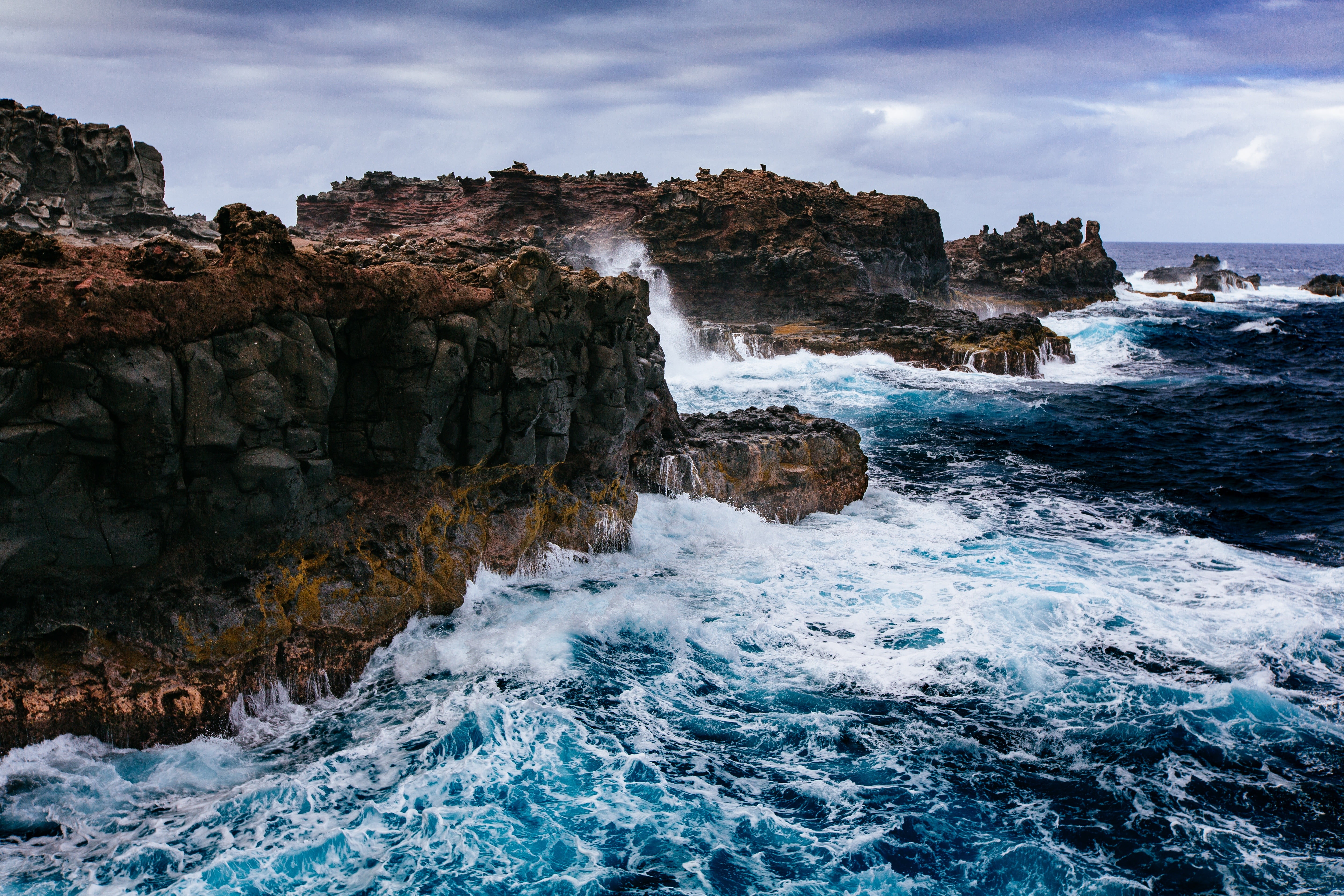 cliff, sea, waves, clouds, nature, HDR, water, rock, rock - object