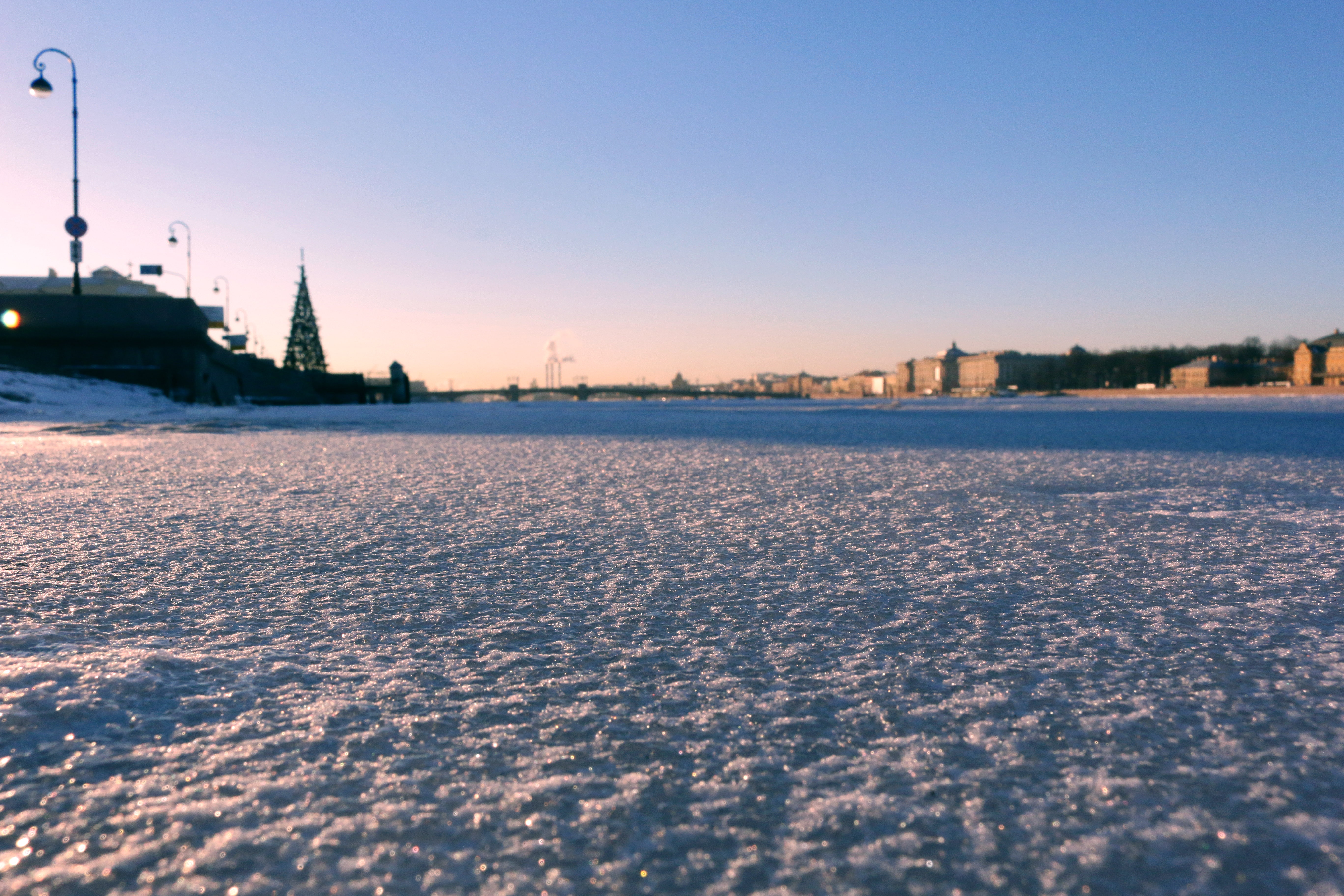 concrete road, ice, the city, Saint Petersburg, Neva, St.Petersburg