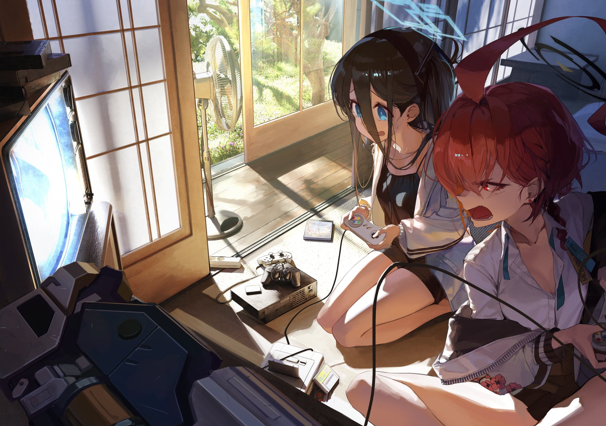 Blue Archive, controllers, anime girls, indoors, Mikamo Neru