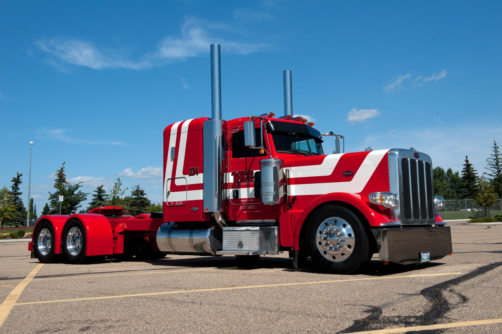 red and white tractor unit, vehicle, Peterbilt, Truck, transportation