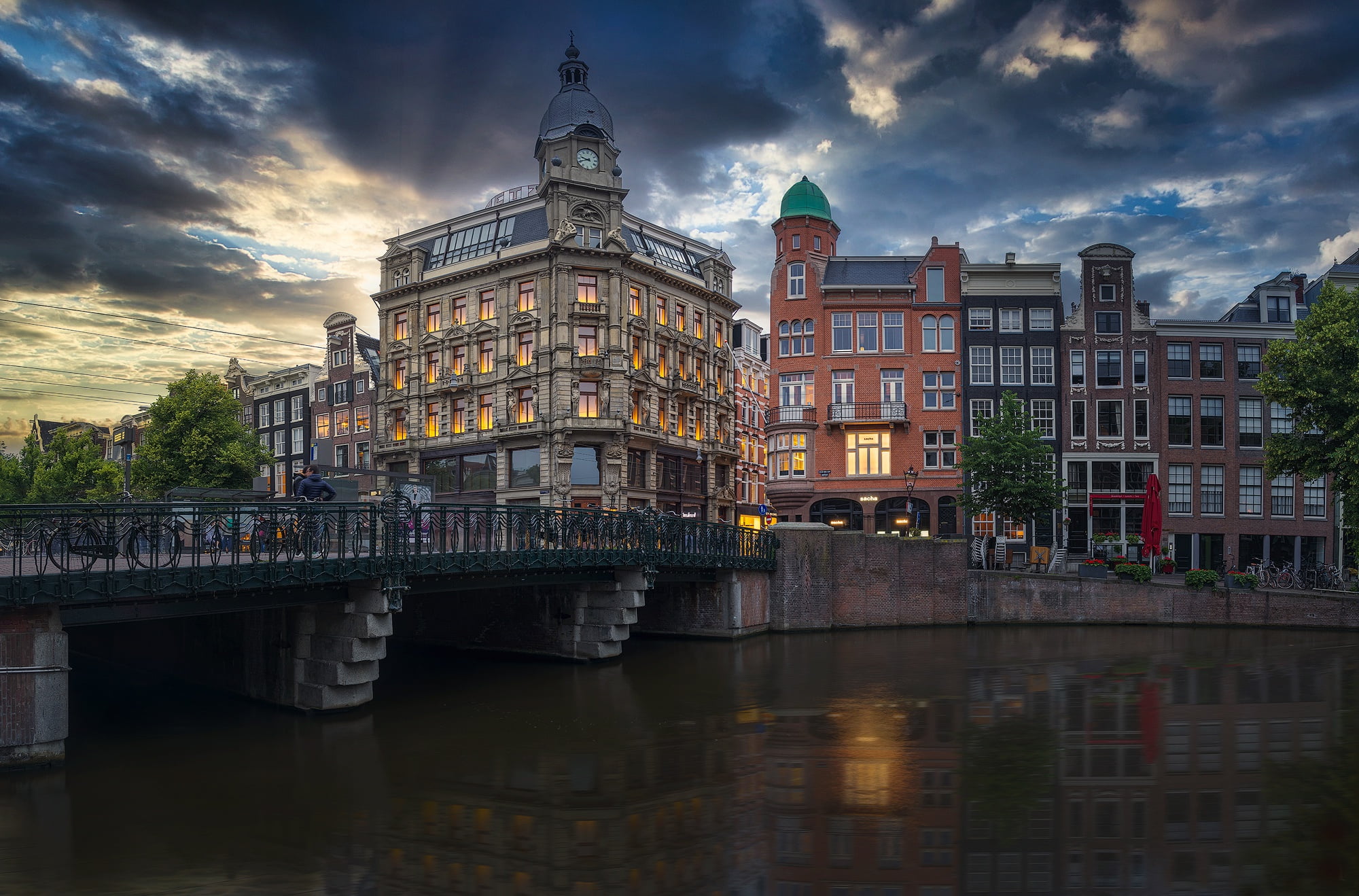 bridge, building, home, Amsterdam, channel, Netherlands, The Keizersgracht Canal