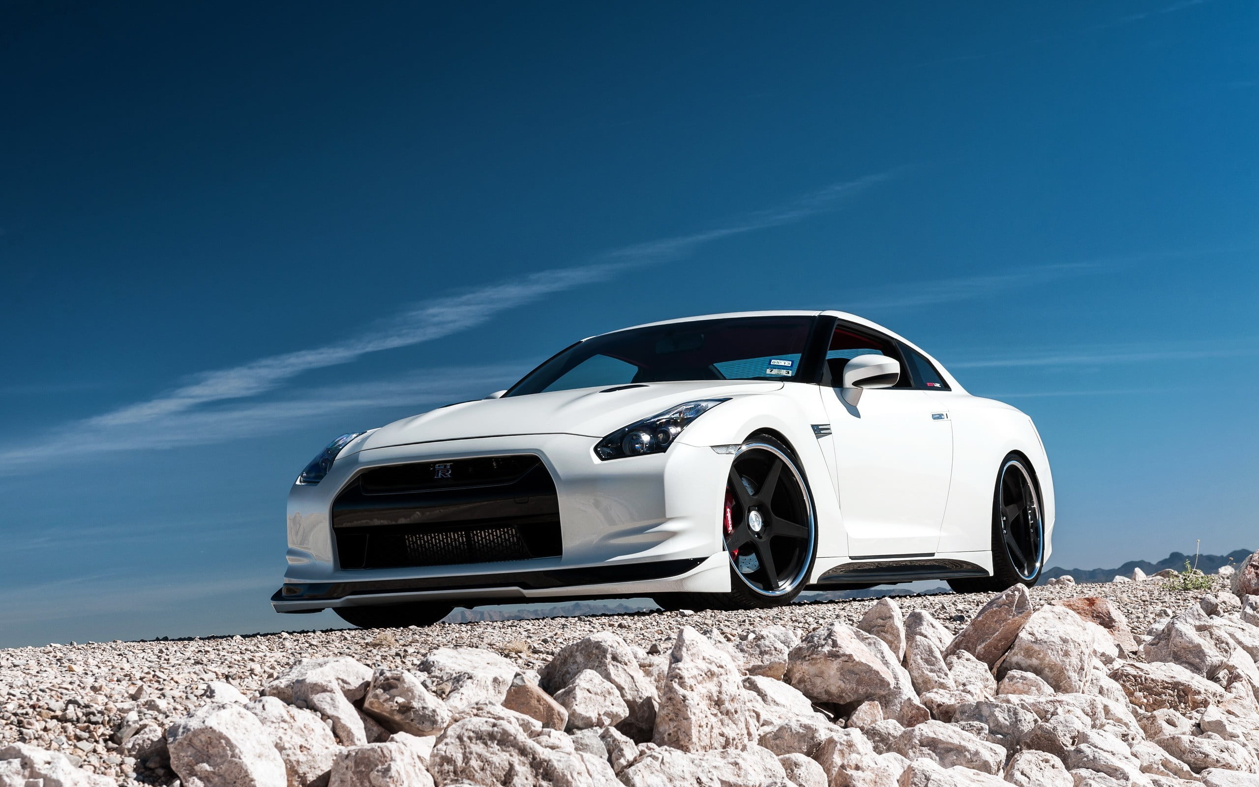 white and black convertible coupe, Nissan GT-R, car, mode of transportation