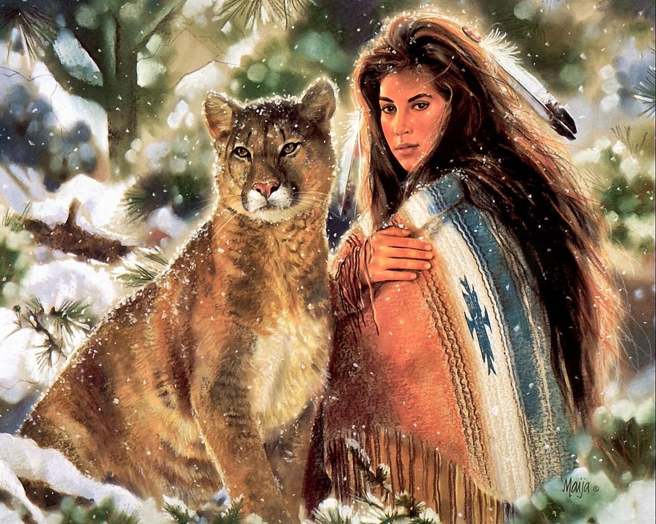 Native American HD, brown lioness, artistic