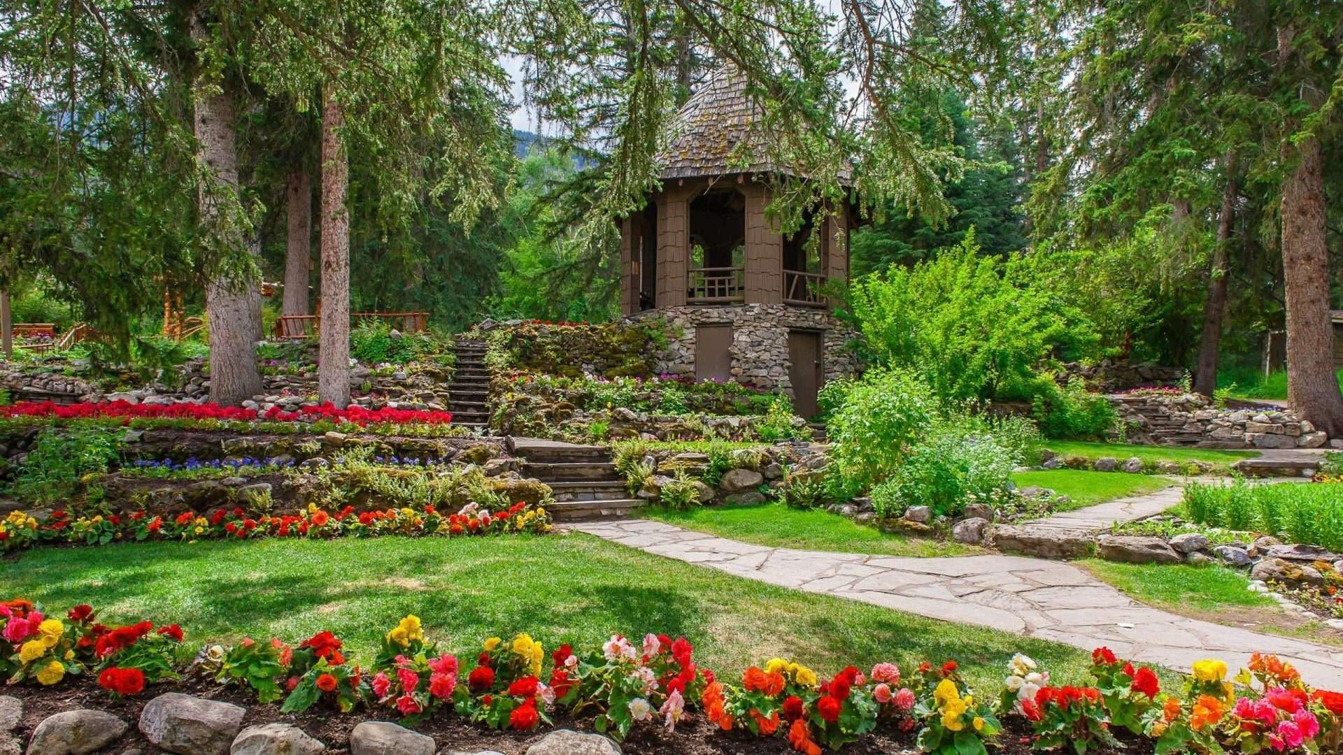 cascade gardens, banff national park, canada, alberta, pagoda