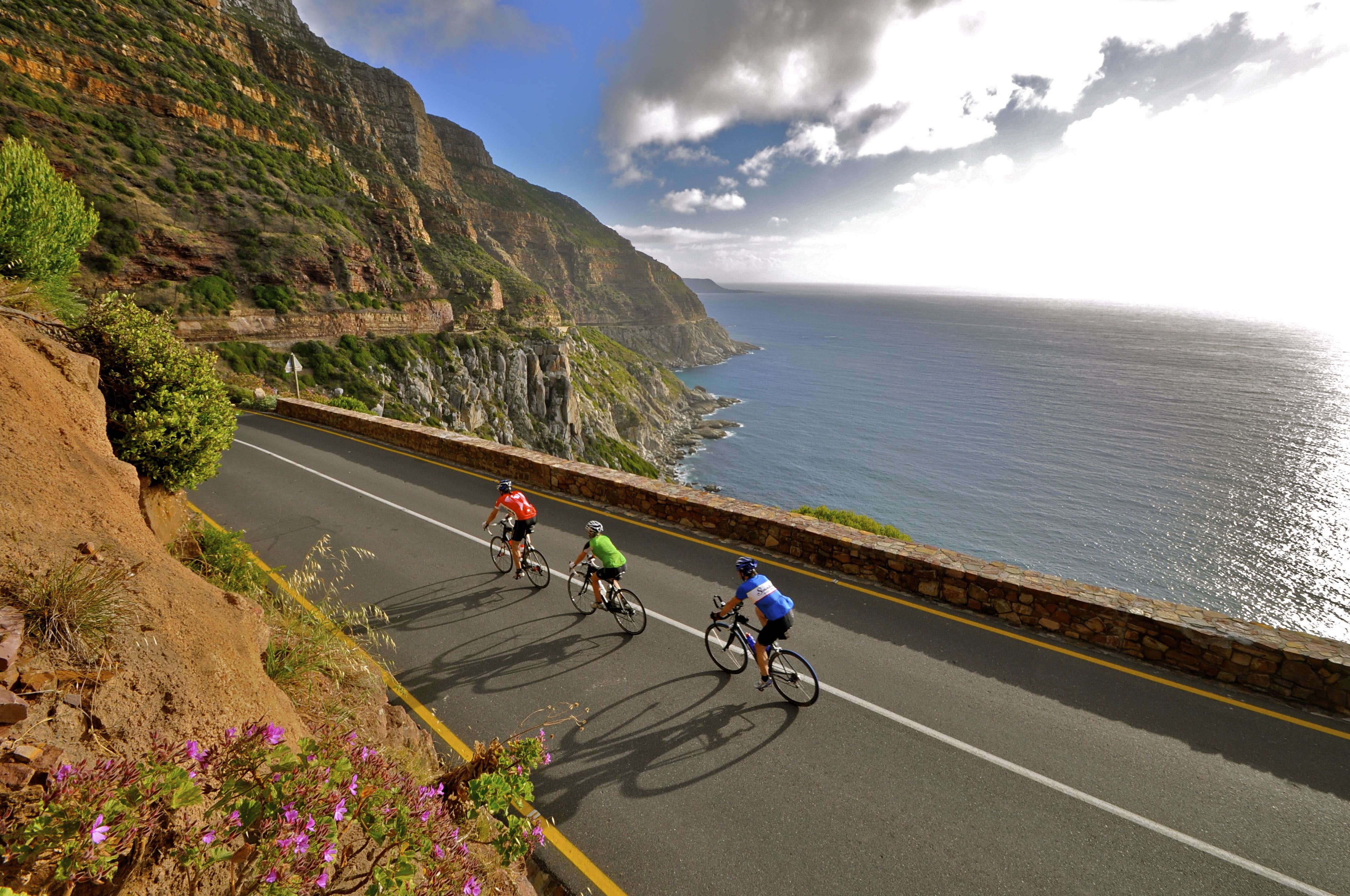 Cape Town, Chapmans Peak, clouds, Cycling, mountains, road