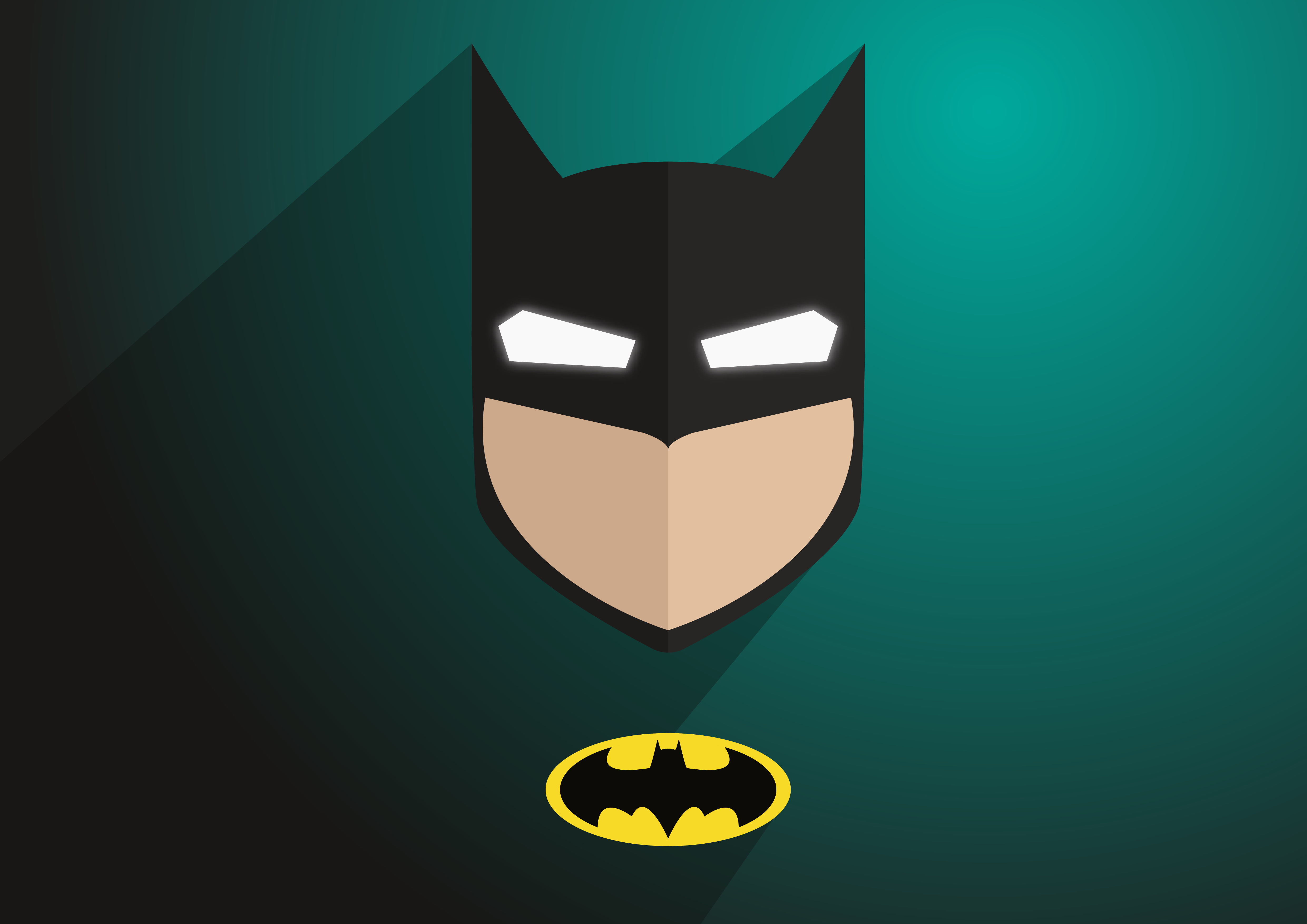 Batman logo, minimalism, glowing eyes, mask