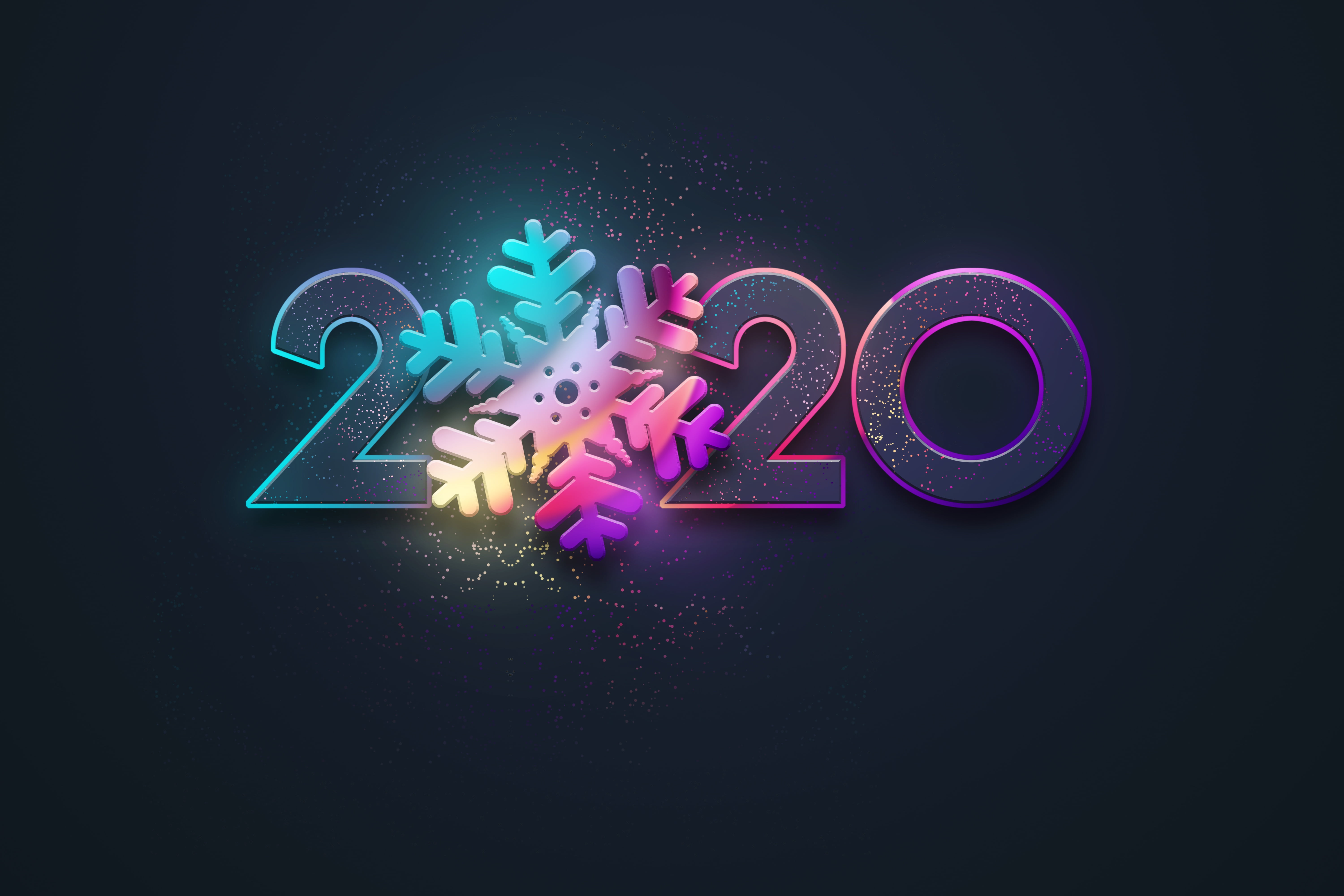 new year, colors, neon, black background, happy, 2020
