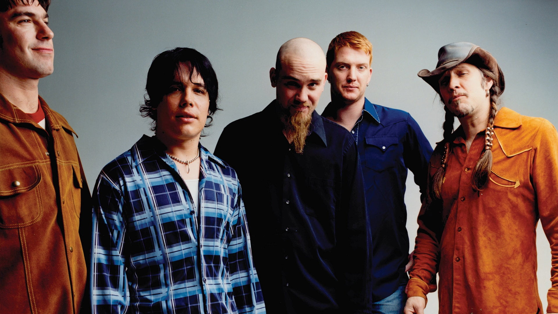 five man band, queens of the stone age, bald, beard, clothes