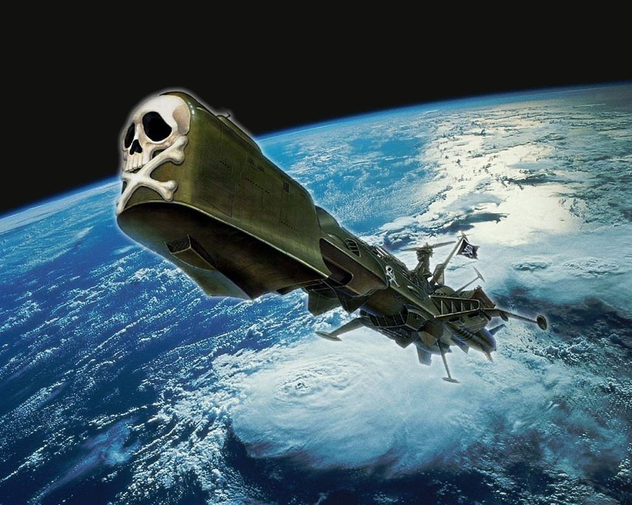 Anime, Captain Harlock, nature, space, water, air vehicle, planet earth