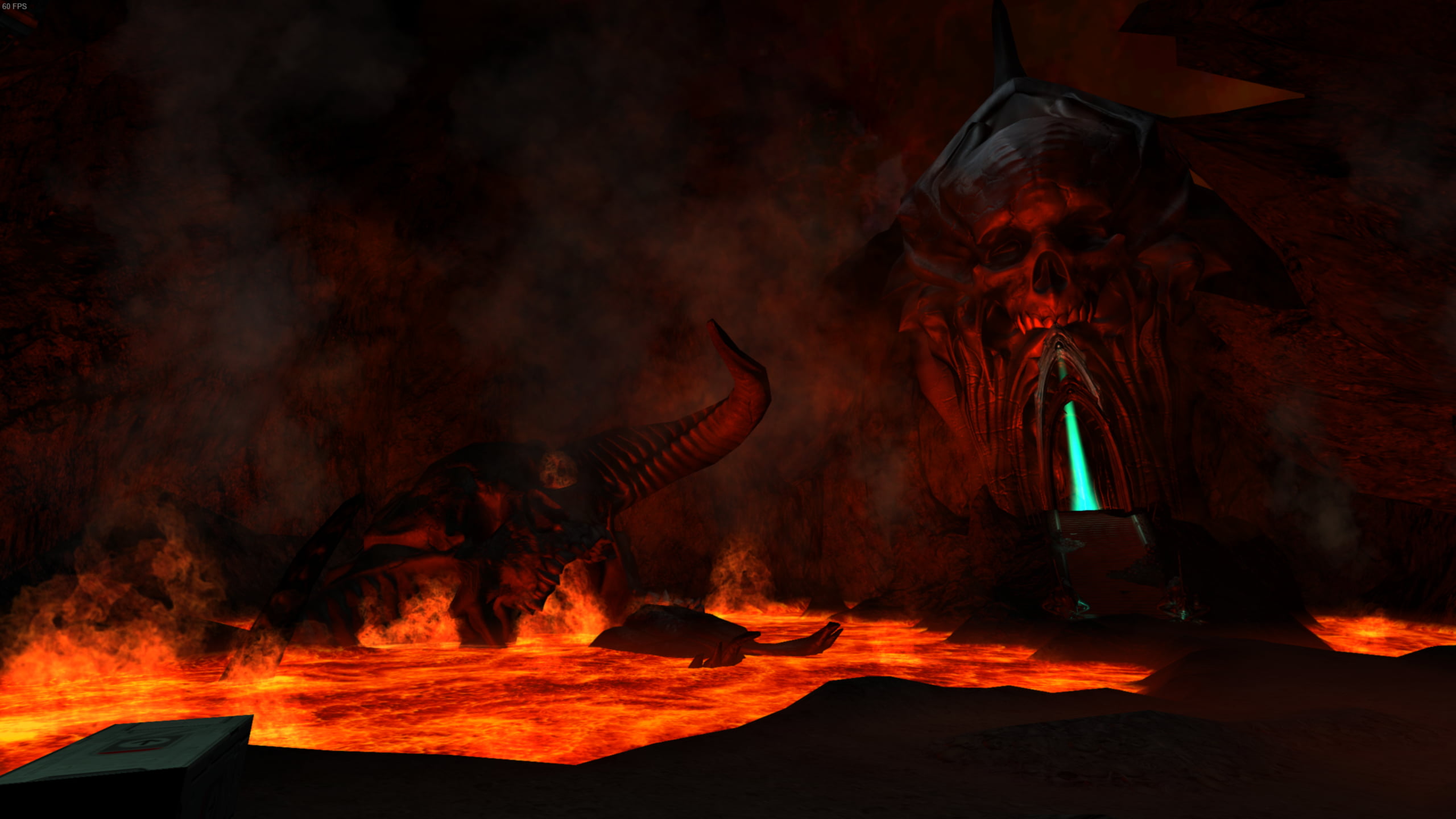 Doom 3, hell, demon, lava, smoke, beam, rock