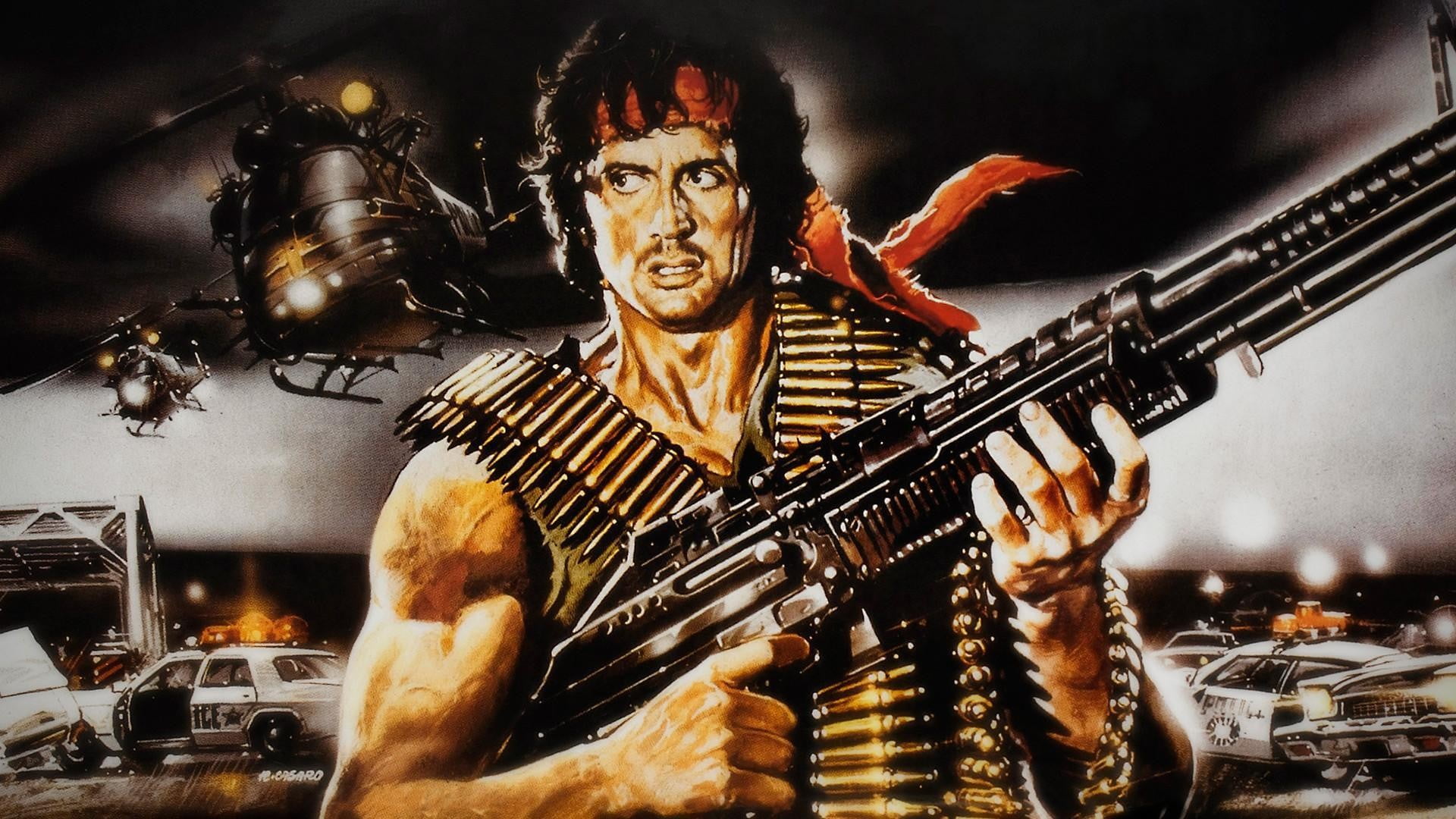 man in red bandana holding rifle digital wallpaper, movies, Rambo