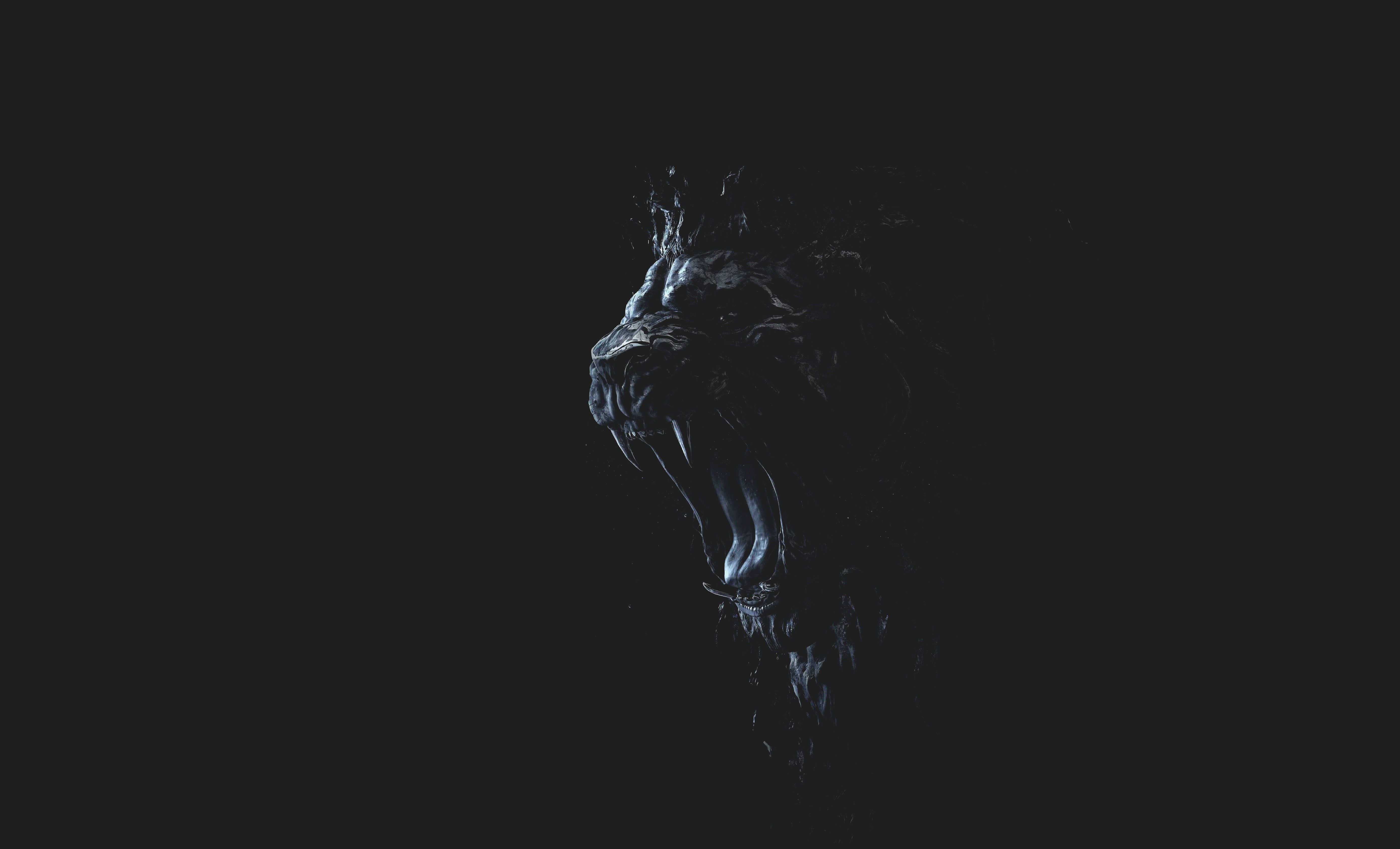 lion statue, simple background, studio shot, black background