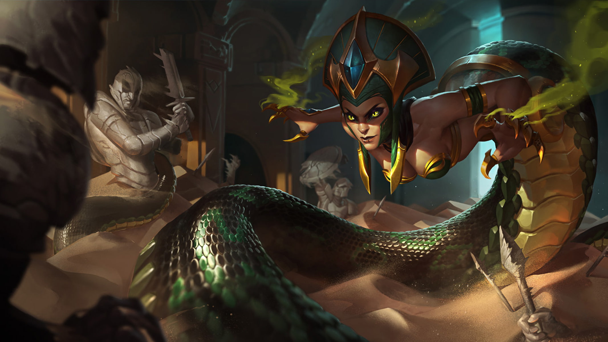 Cassiopeia-Girl snake-Splash Art-video game-League of Legends-full HD Wallpapers-2133×1200