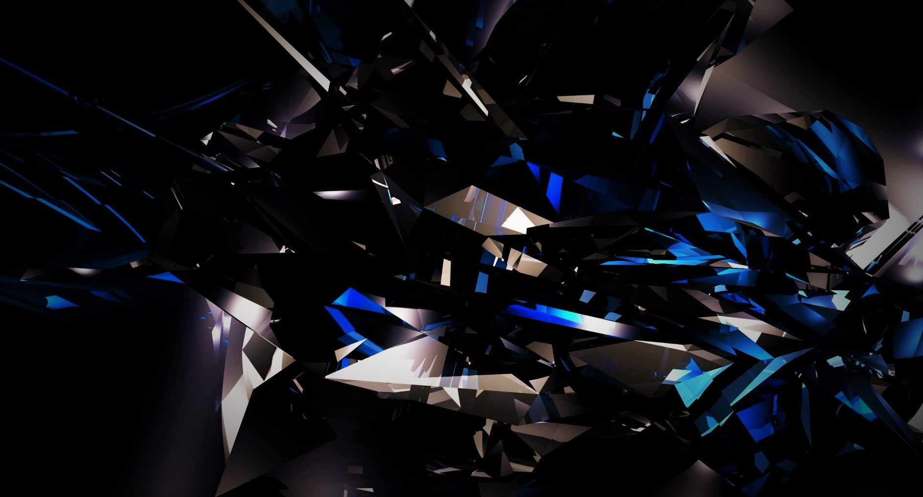 black dark abstract 3d shards glass blue bright, indoors, backgrounds