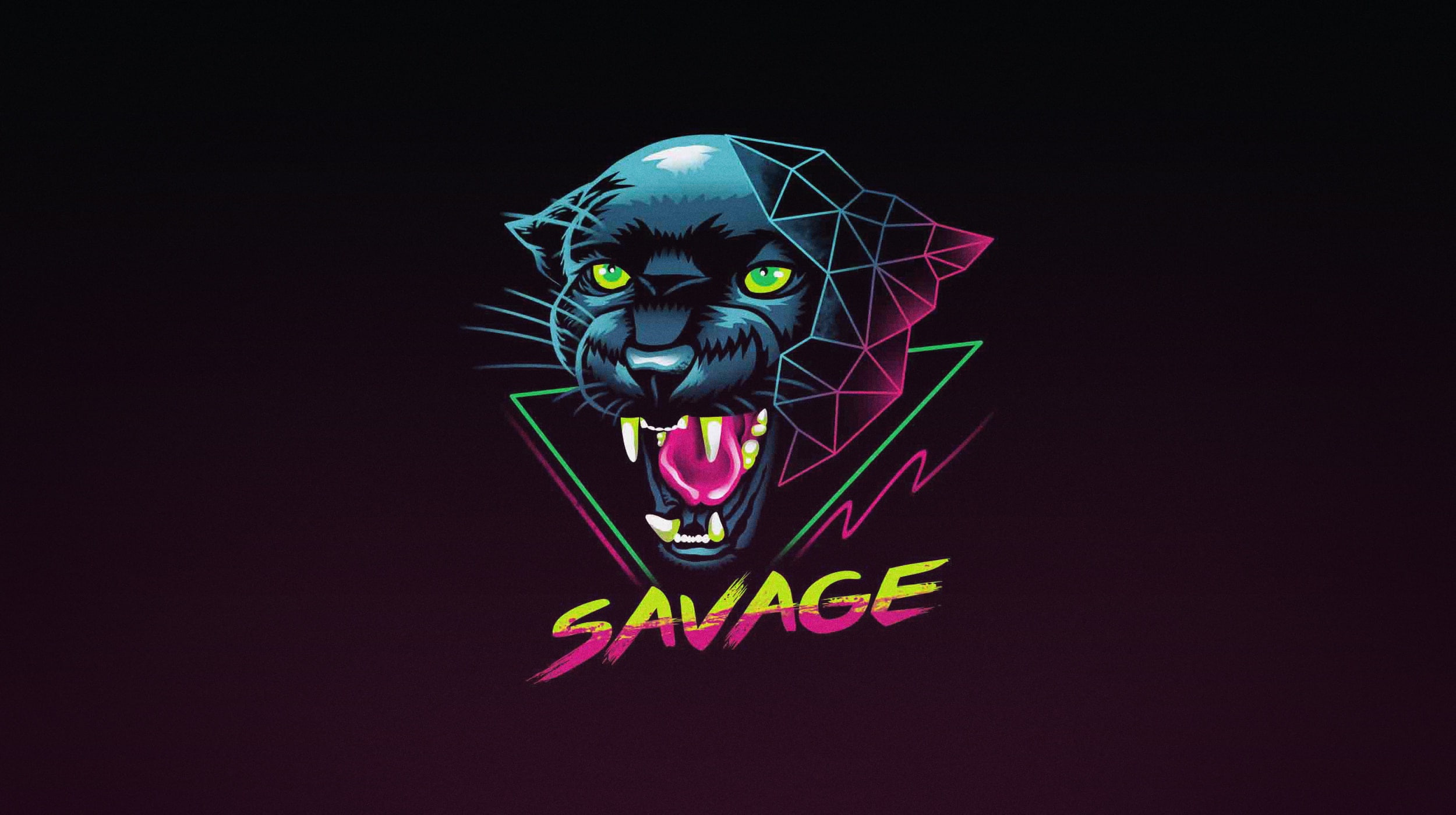 Minimalism, Cat, Panther, Background, Art, Neon, Savage, Synth