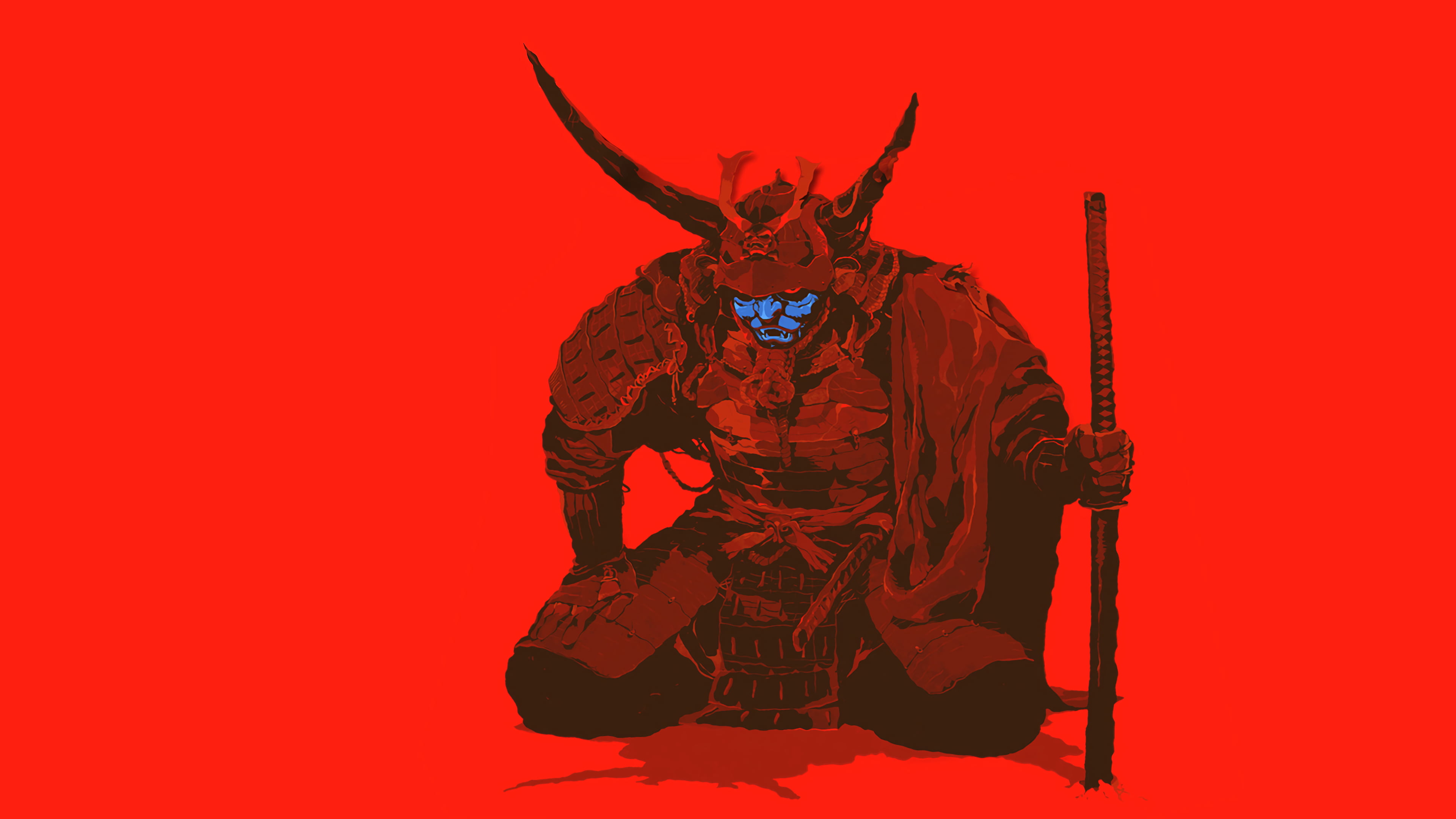 samurai with blue face clip art, Japan, minimalism, colored background