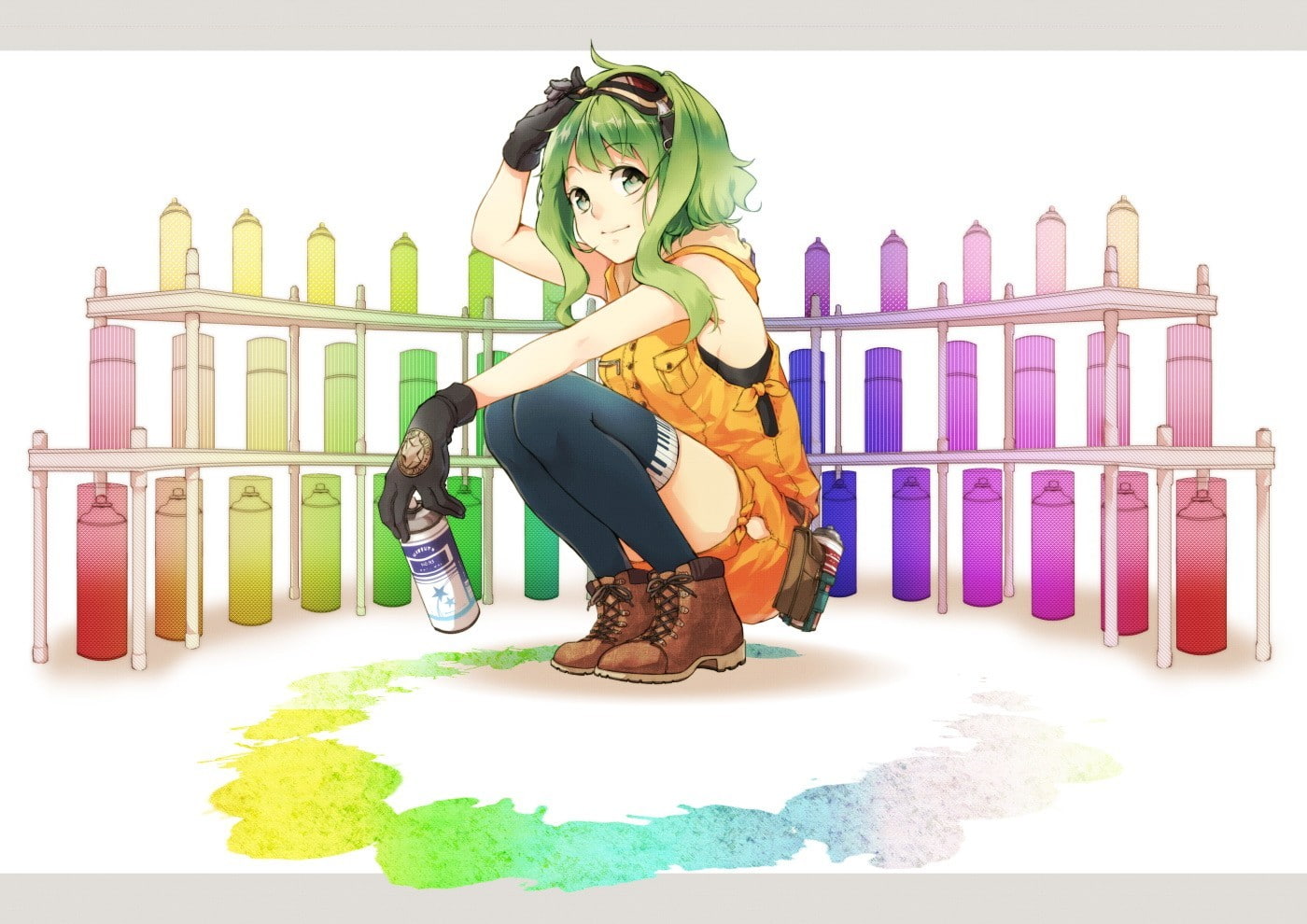 Megpoid Gumi, anime girls, colorful, green hair