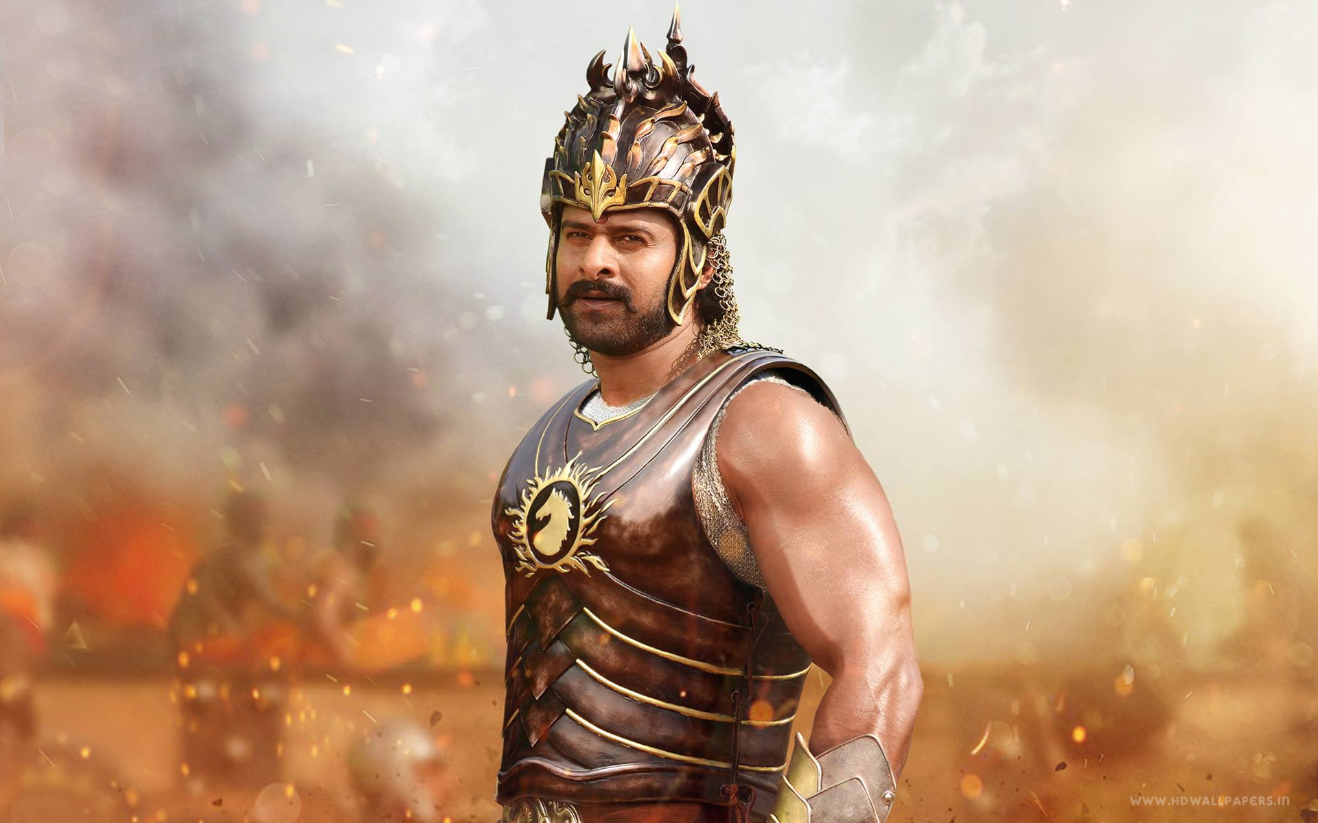 Prabhas in Baahubali, one person, waist up, young adult, front view