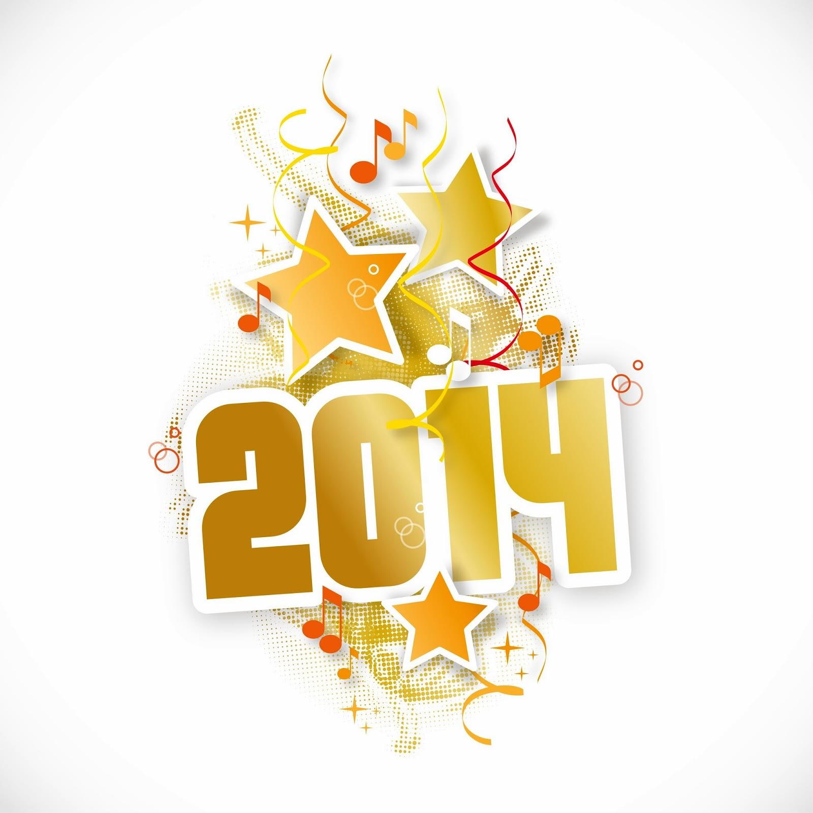 Music New Year 2014, yellow and orange 2014 print illustration
