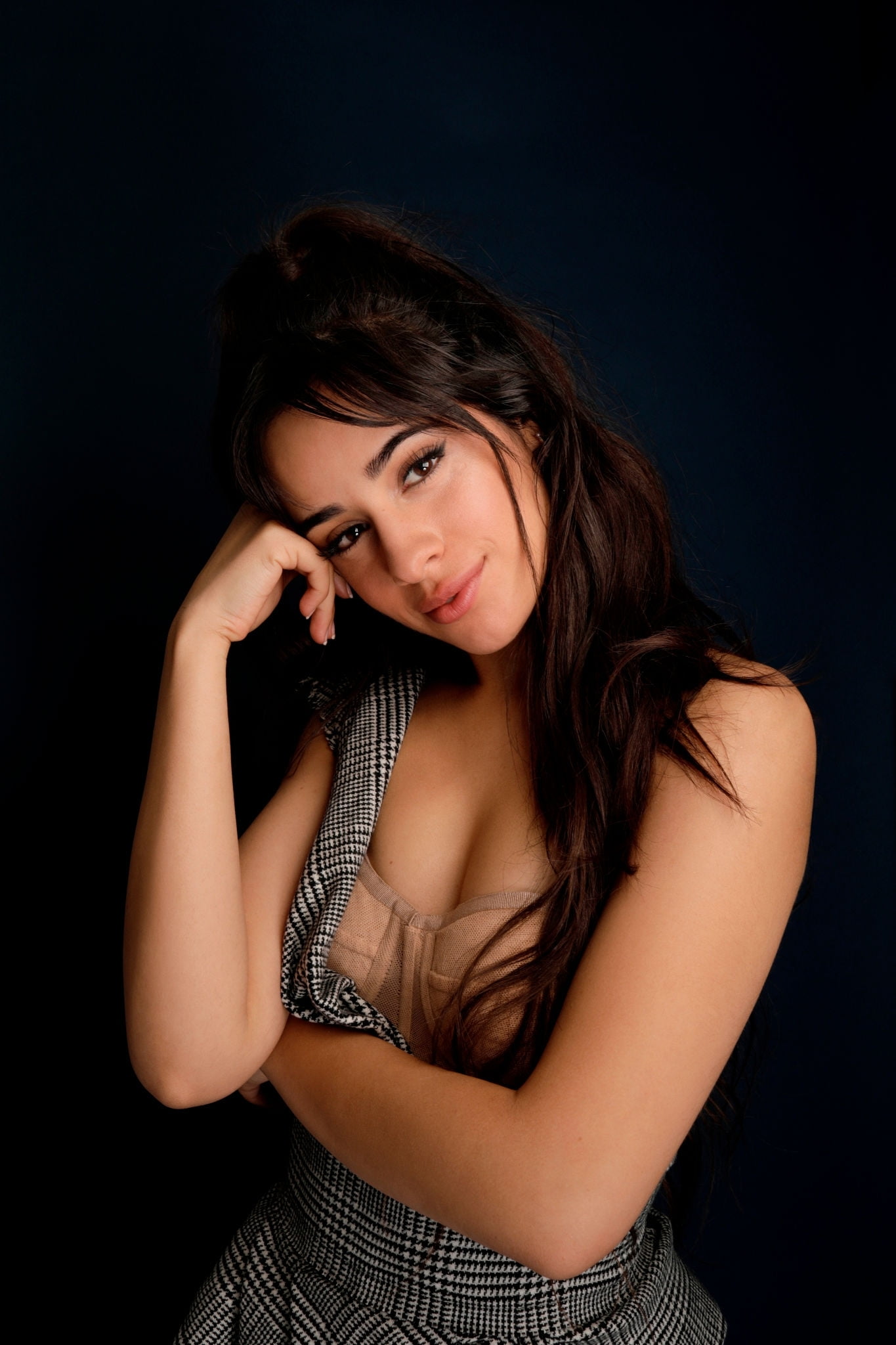 Camila Cabello, women, singer, cuban, dark hair, simple background