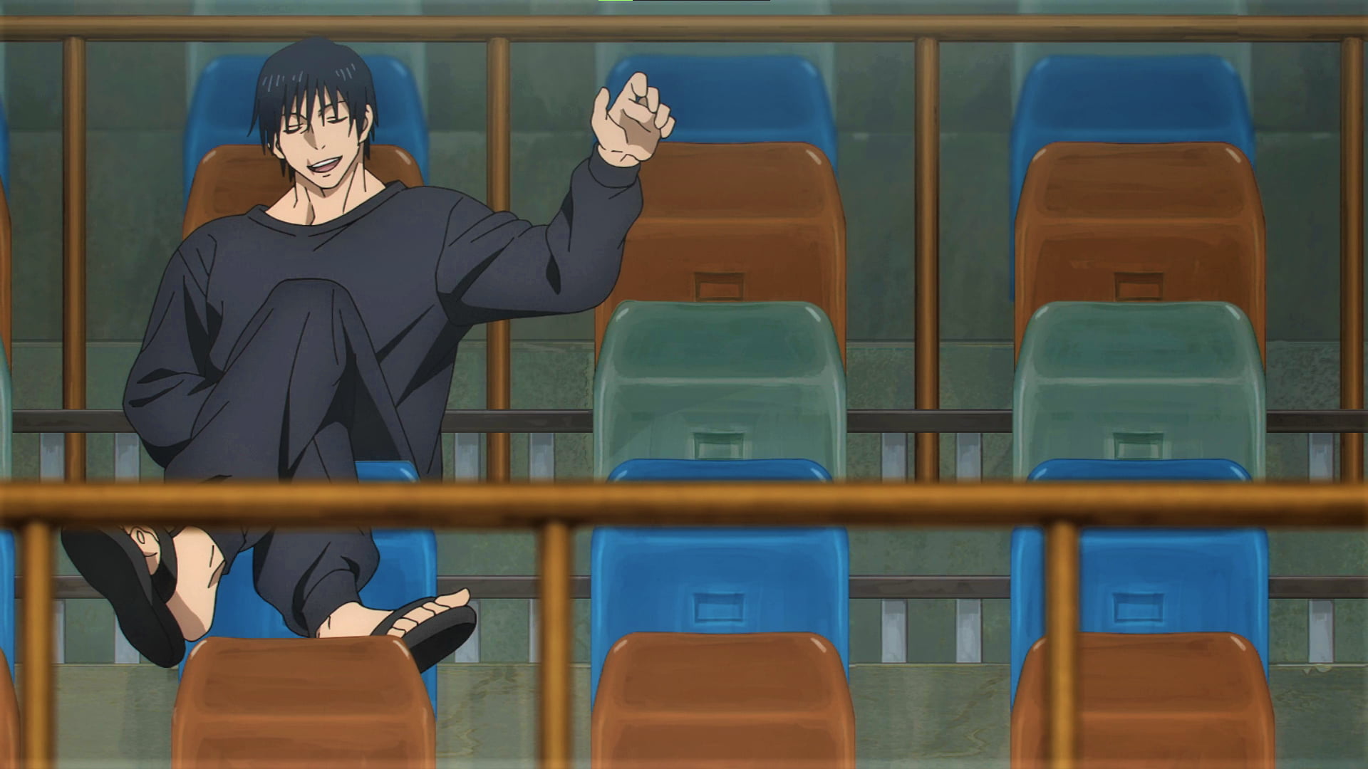 Jujutsu Kaisen, Fushiguro Toji, smiling, Seat, anime, Anime screenshot