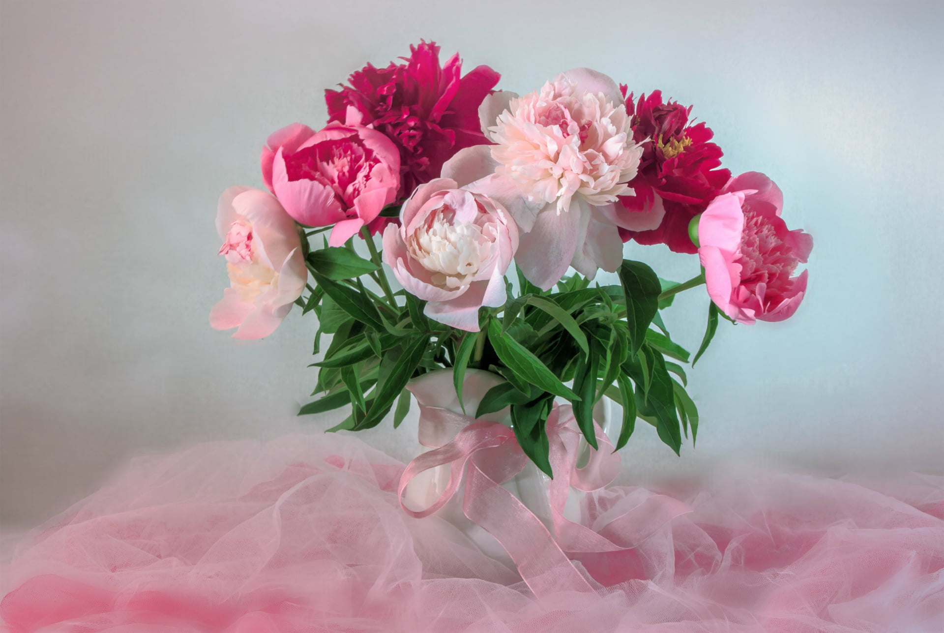 pink peony flower arrangement, tenderness, bouquet, peonies, pink Color