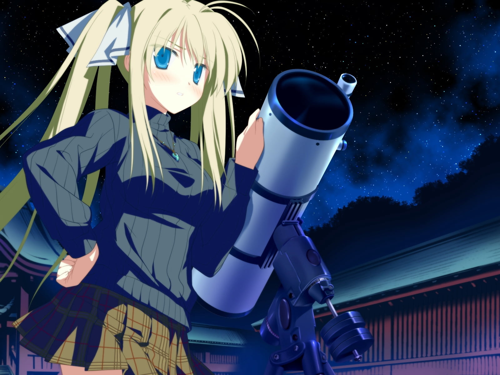 anime character standing beside telescope wallpaper, shida kazuhiro
