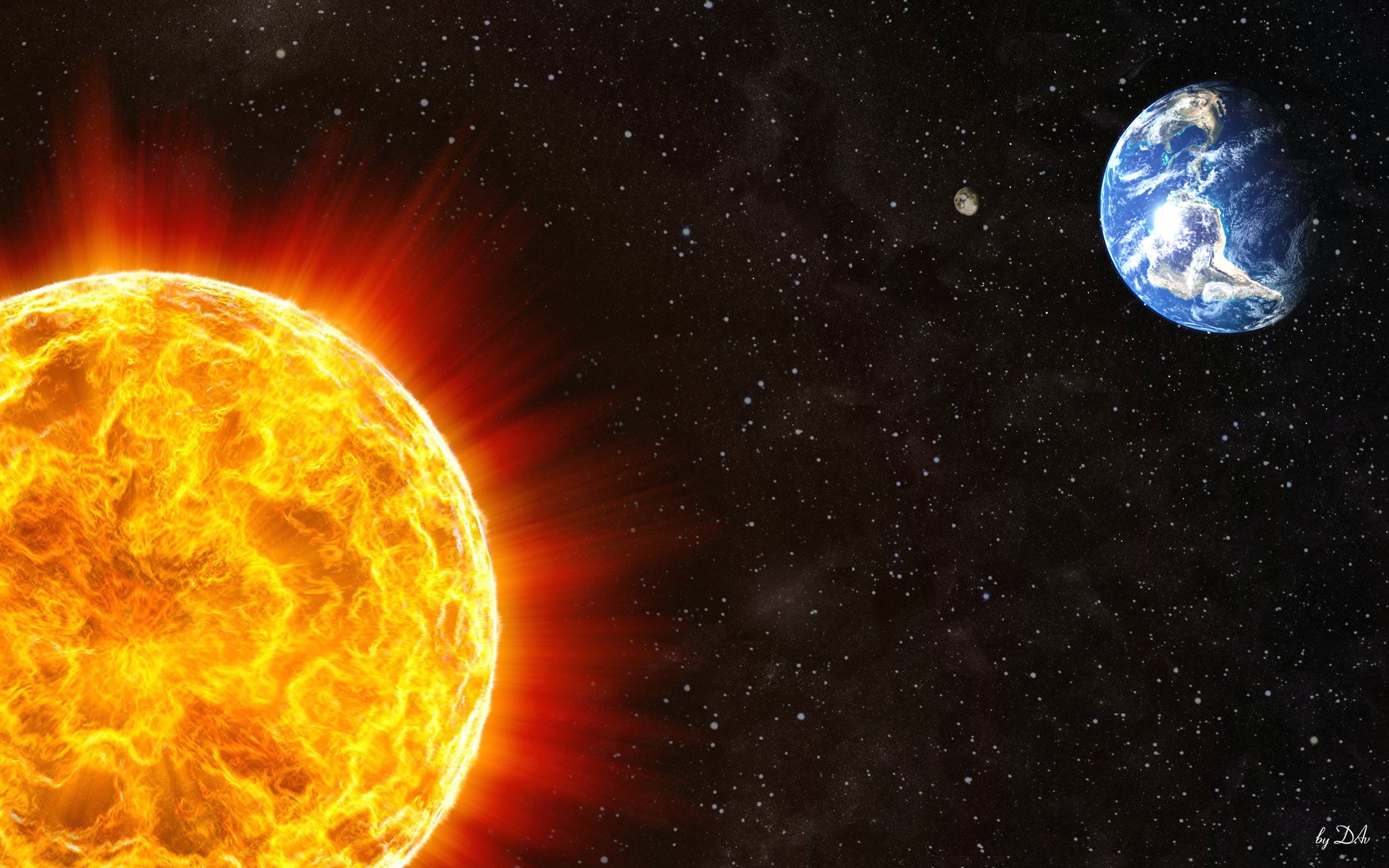 Planet Earth and Sun digital wallpaper, the sun, space, stars