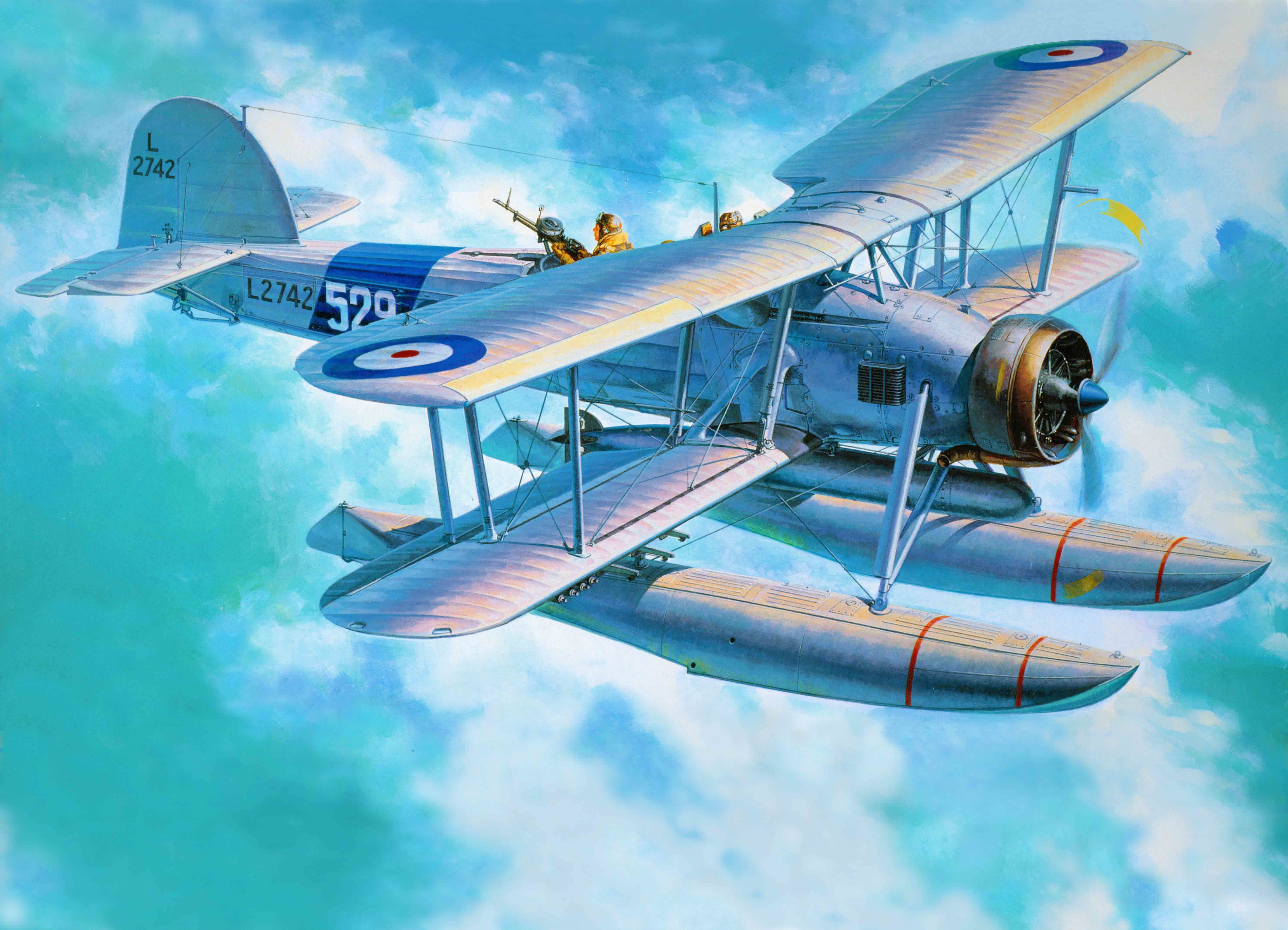 the plane, art, bomber, British, WW2., torpedo, Fairey Swordfish