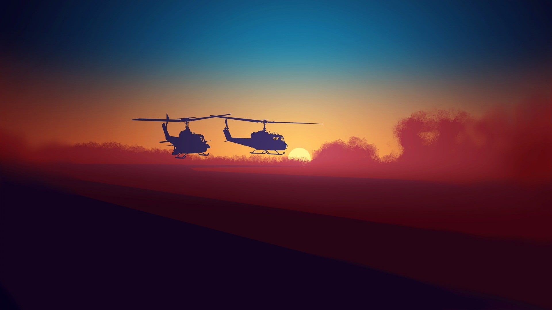 1920x1080 px, artwork, Colorful, helicopters, Huey Helicopter