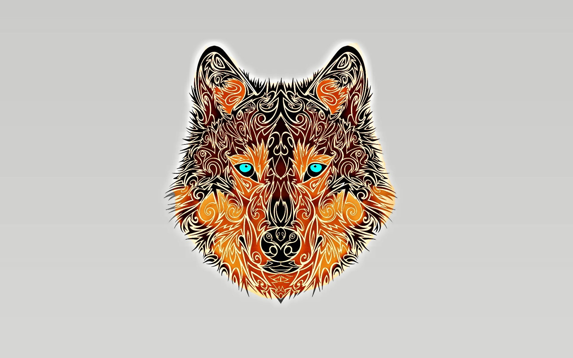 brown and black fox face illustration, wolf, minimalism, turquoise eyes