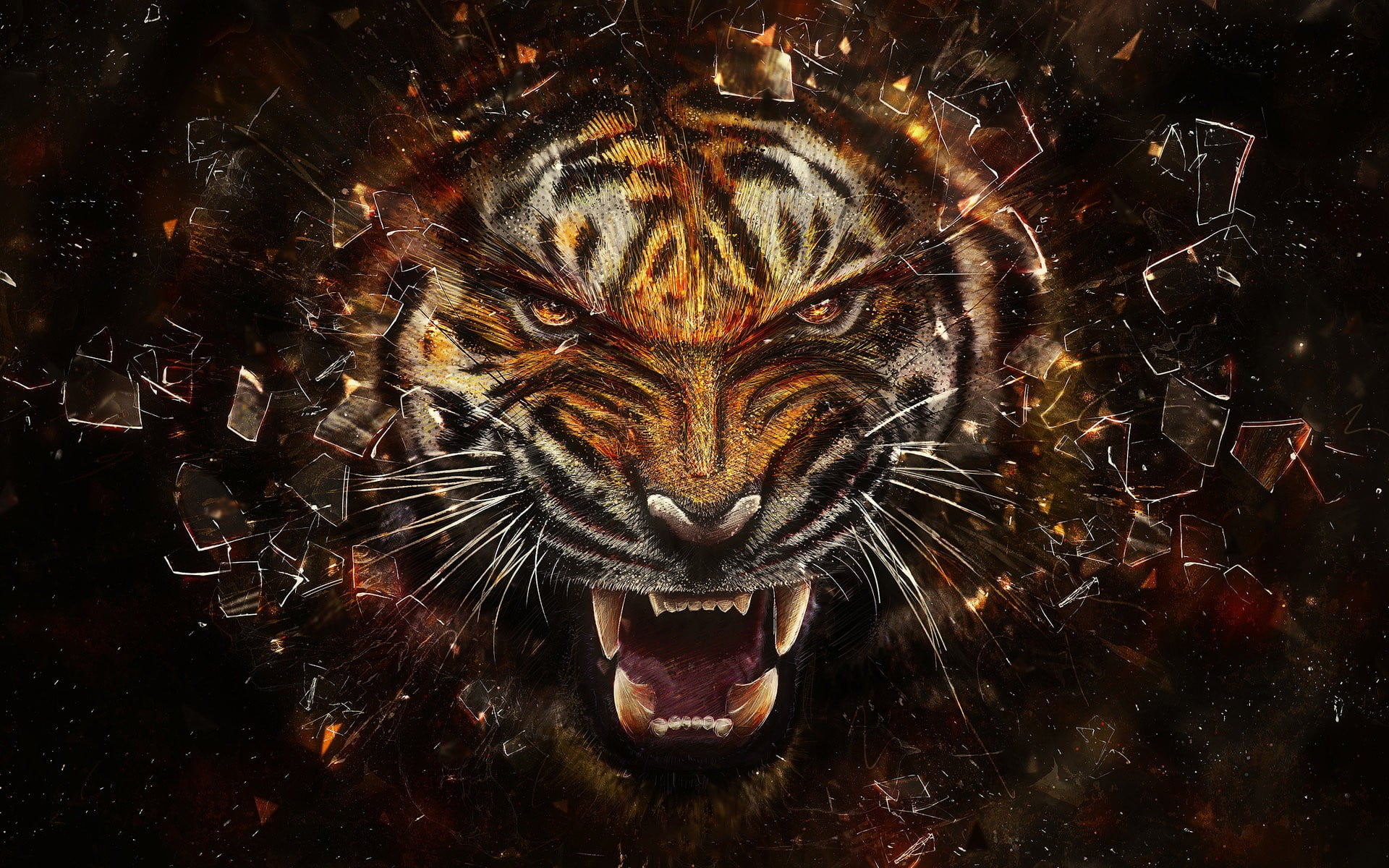 orange tiger illustration, tiger illustration, animals, digital art