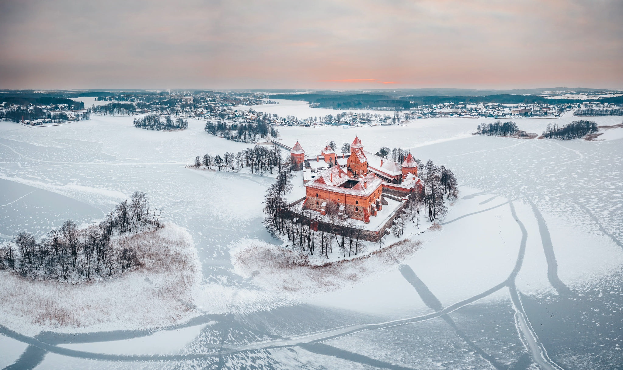 winter, castle, Trakai, Lithuania