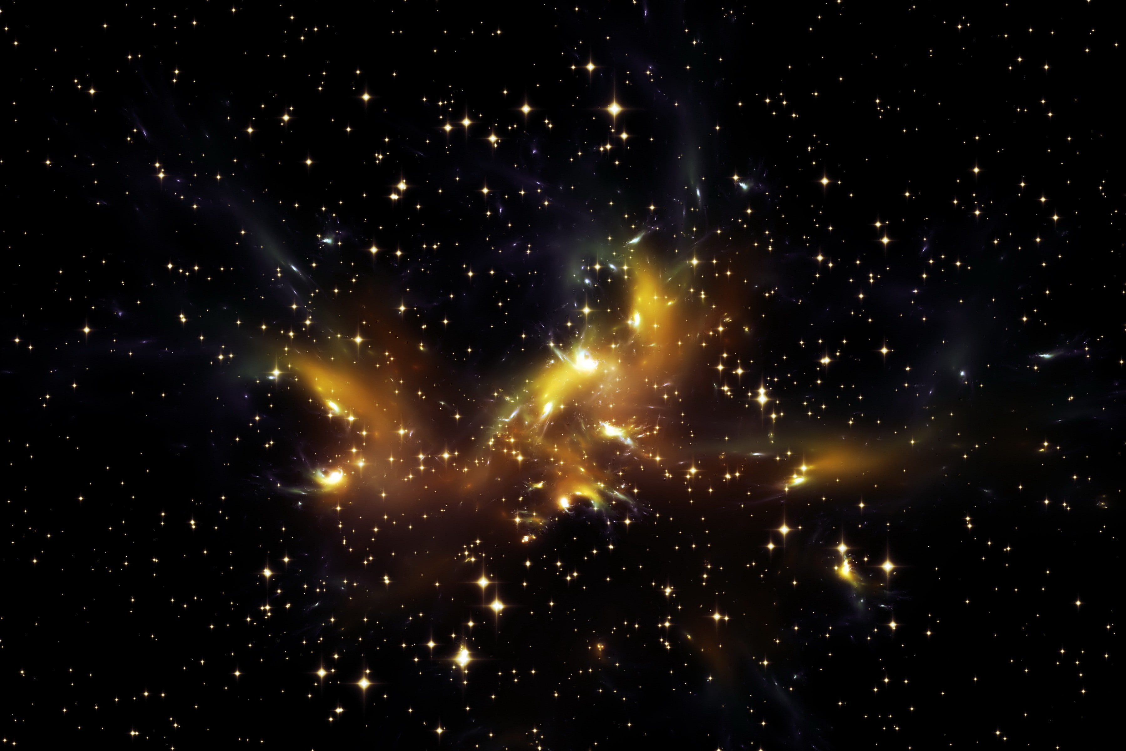 Space, Universe, stars, black and yellow galaxies, background