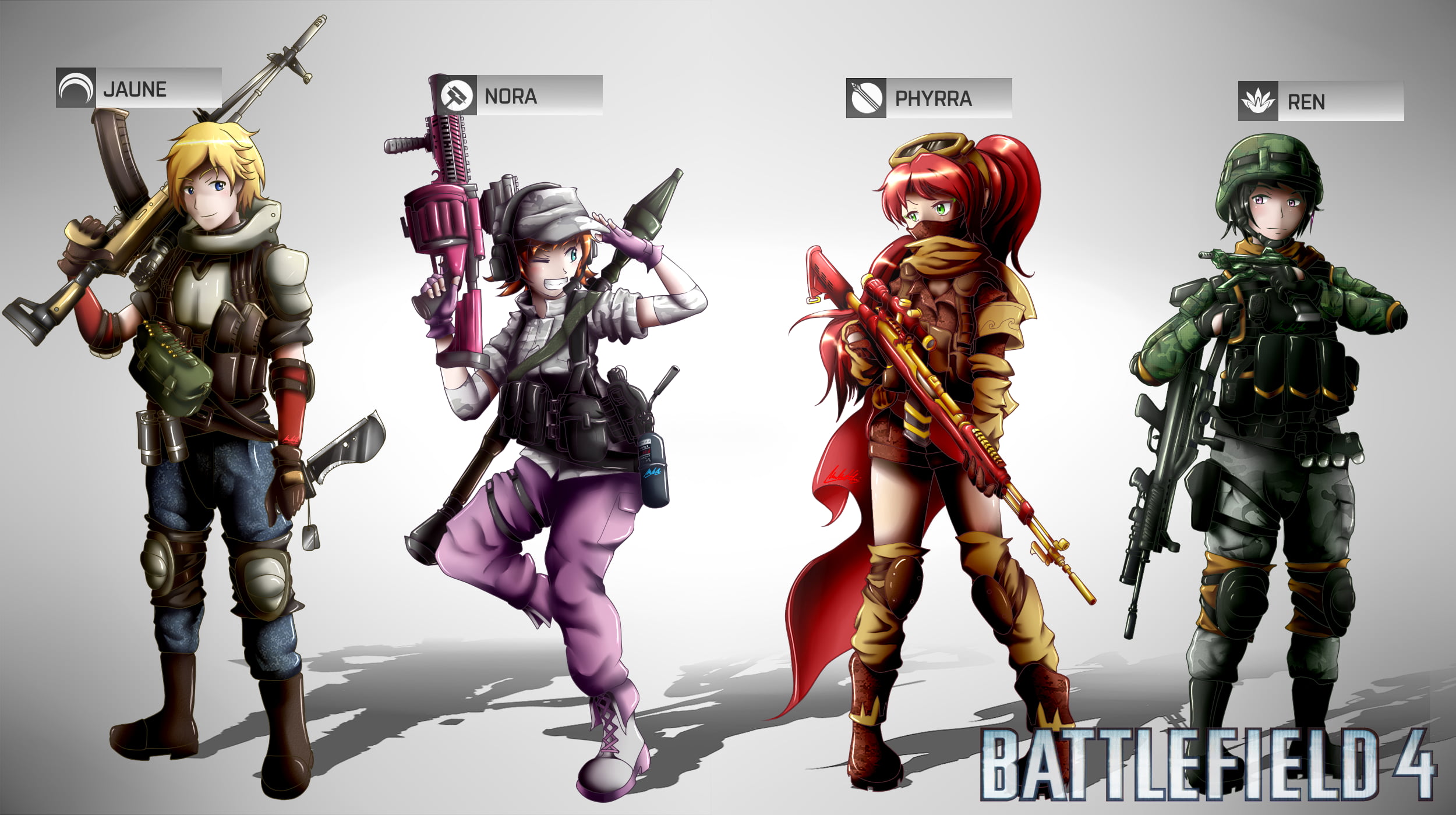 Battlefield 4 game wallpaepr, RWBY, anime boys, anime girls, weapon