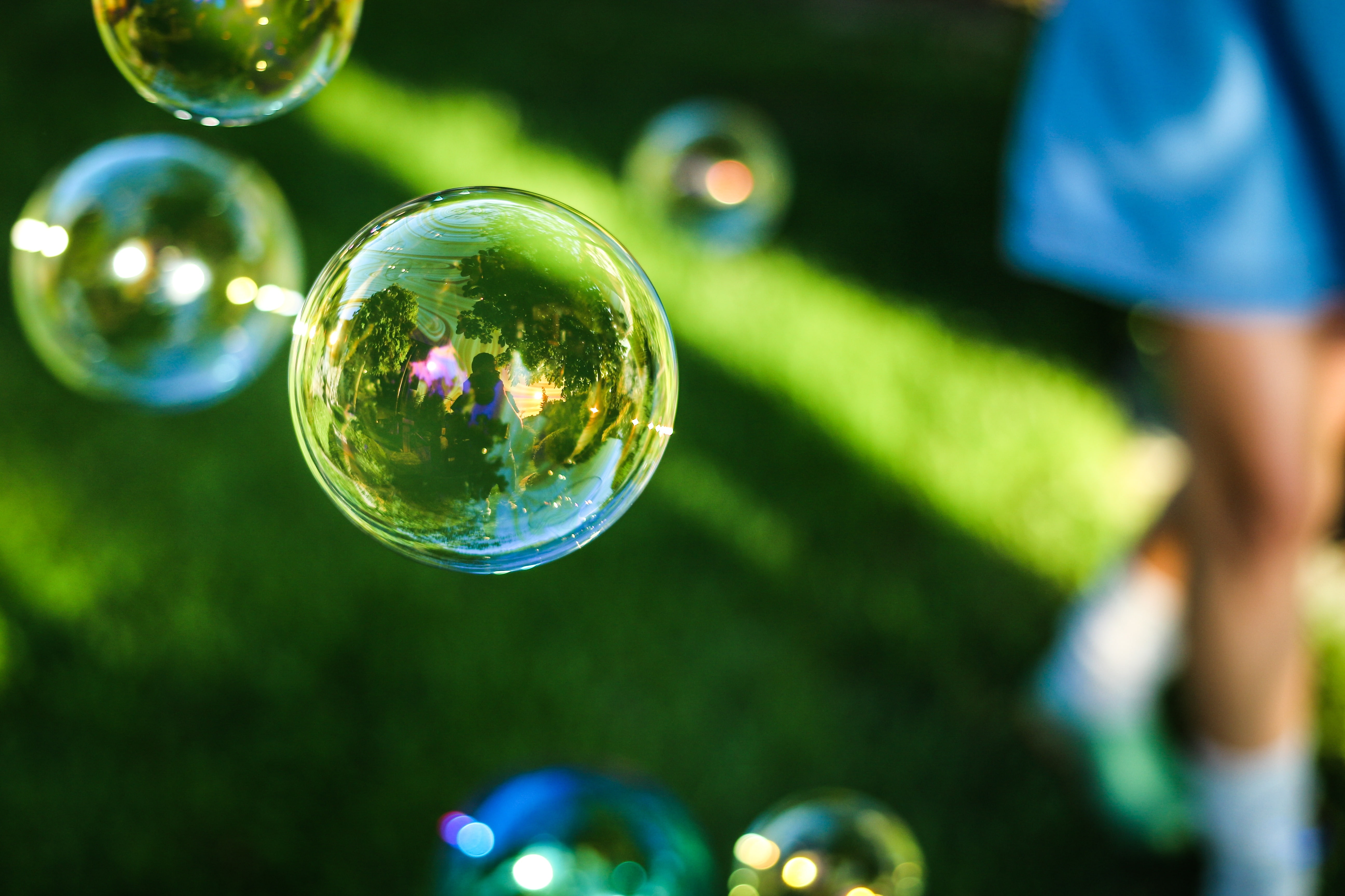 bubbles, grass, reflection, soap, outdoors
