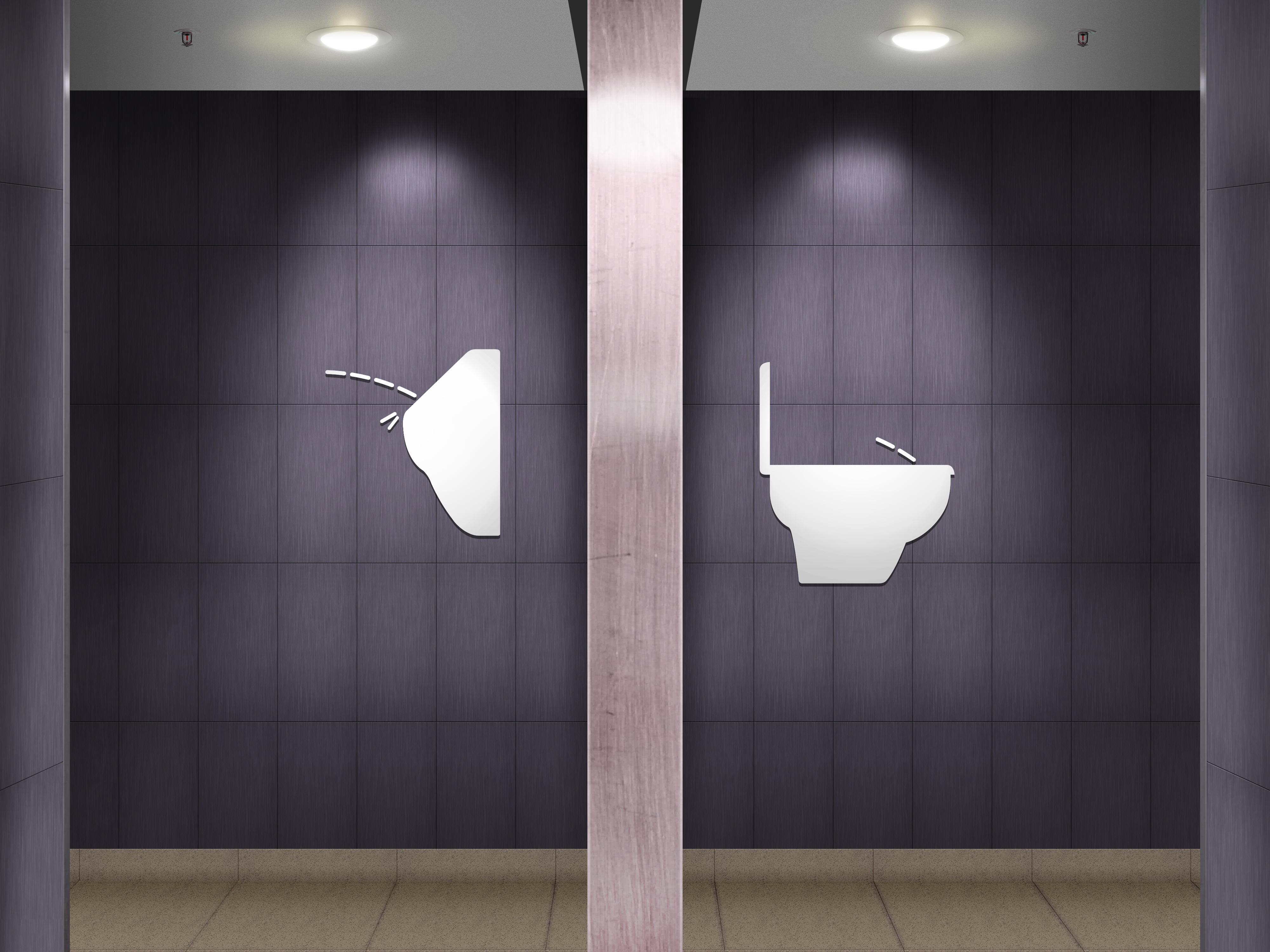 public restroom, toilets, pictogram, signs, humor