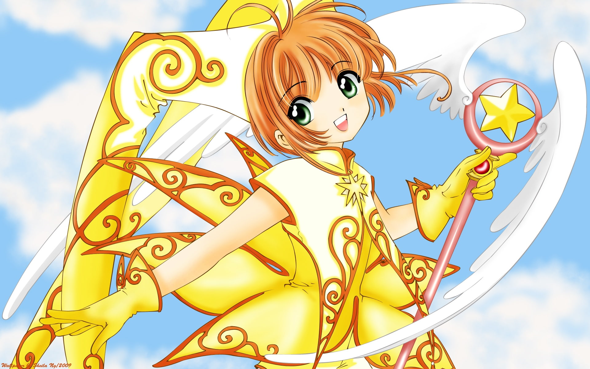 Anime girl dress golden magic