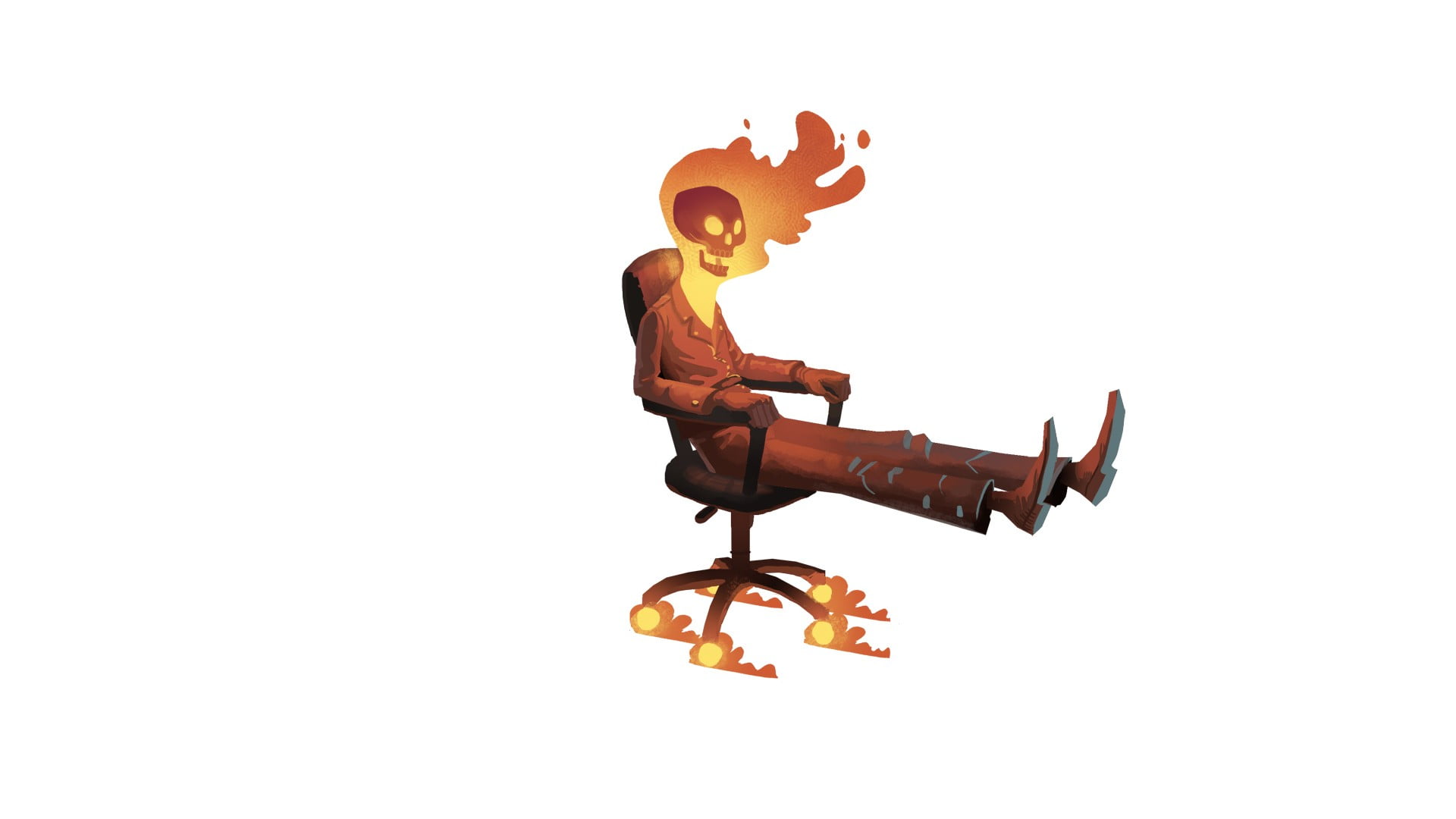 burning skeleton digital wallpaper, chair, minimalism, skull