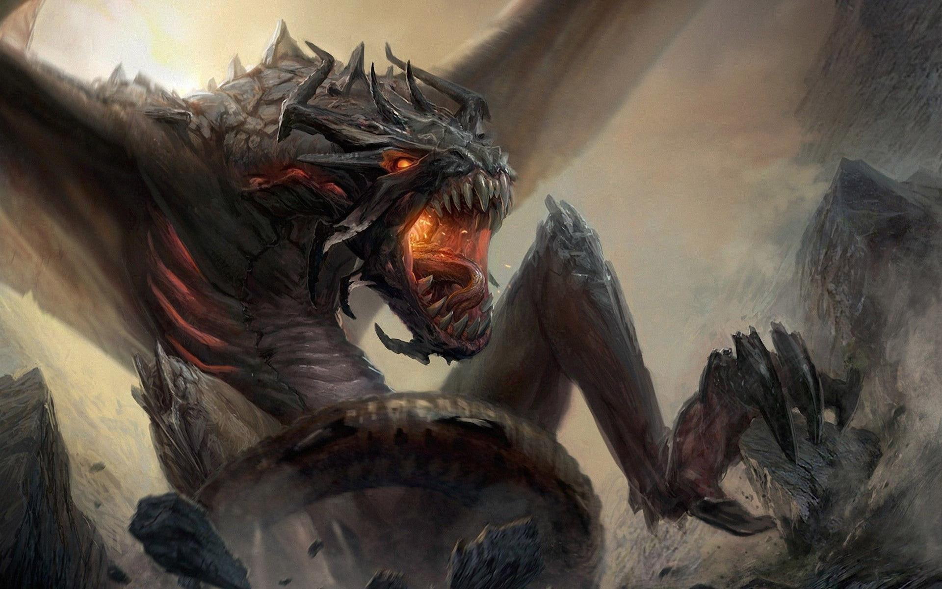 Free download | HD wallpaper: Monster attacking, gray wyvern ...