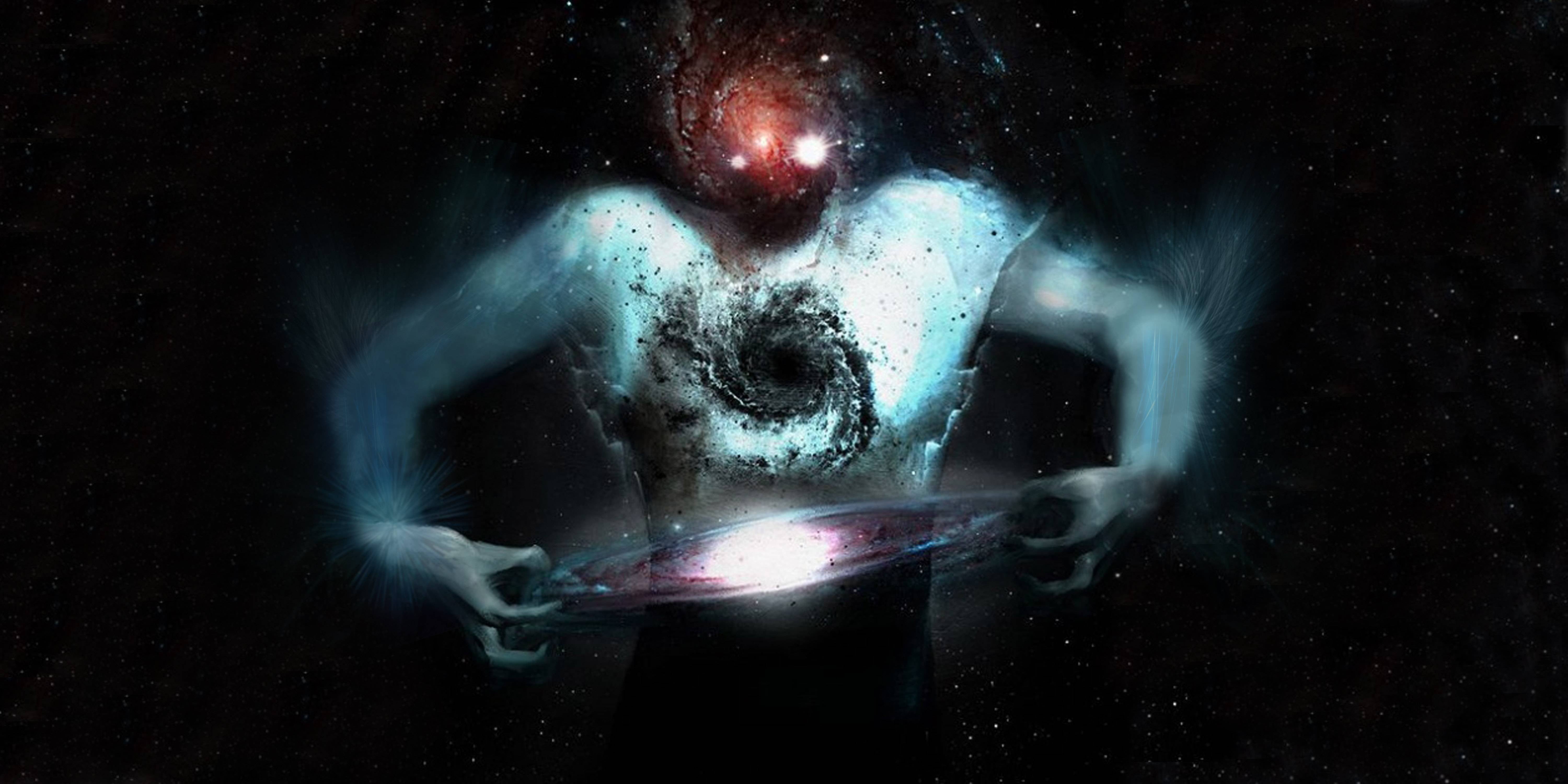 galaxy illustration, dark matter, one person, black background