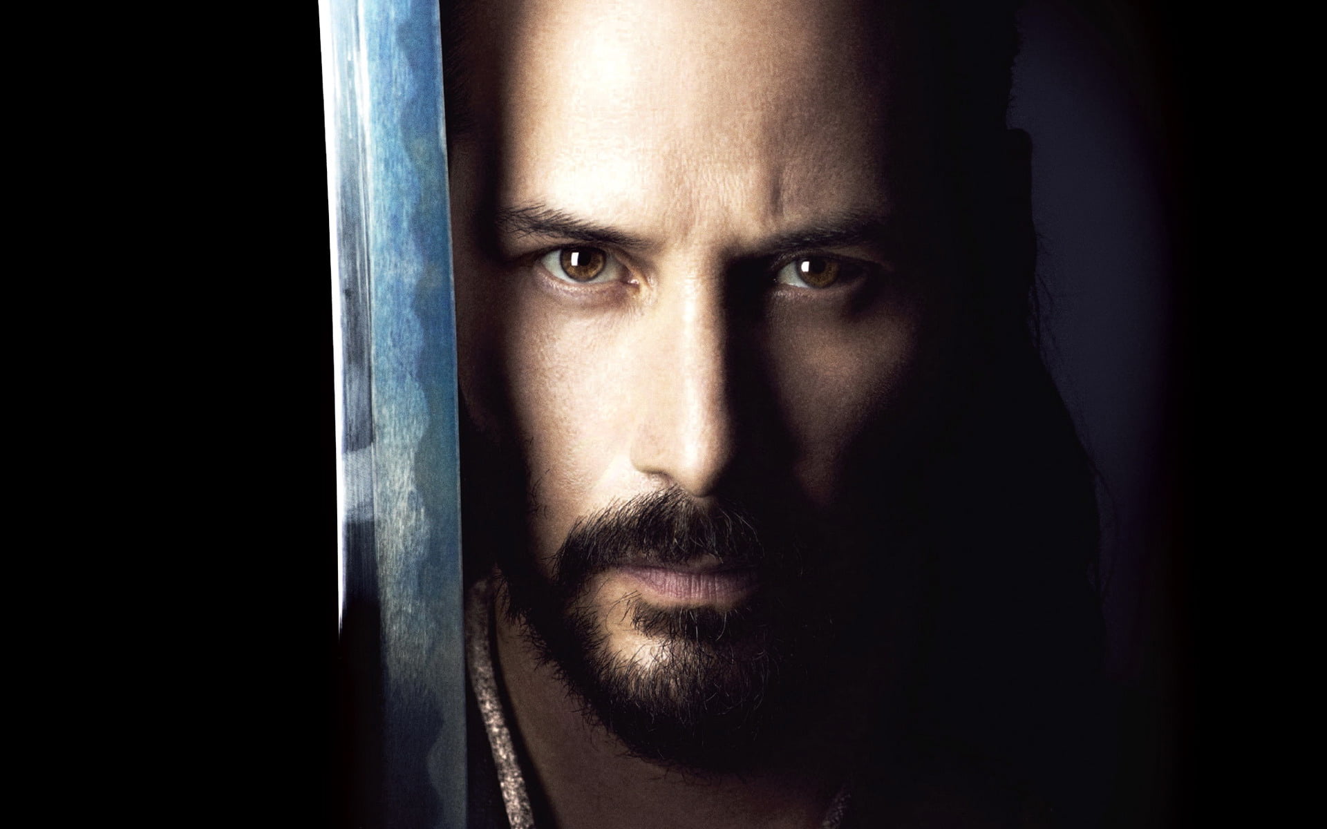 man's beard, face, the film, sword, katana, twilight, Keanu Reeves