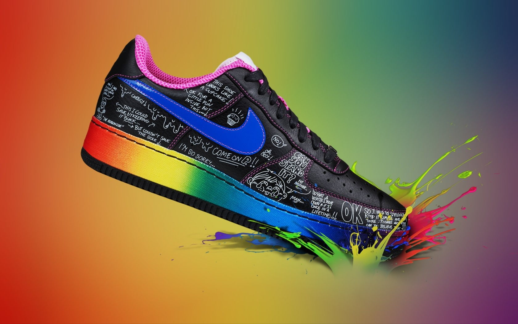 black and multicolored Nike Air Force 1 low-top sneaker, ked